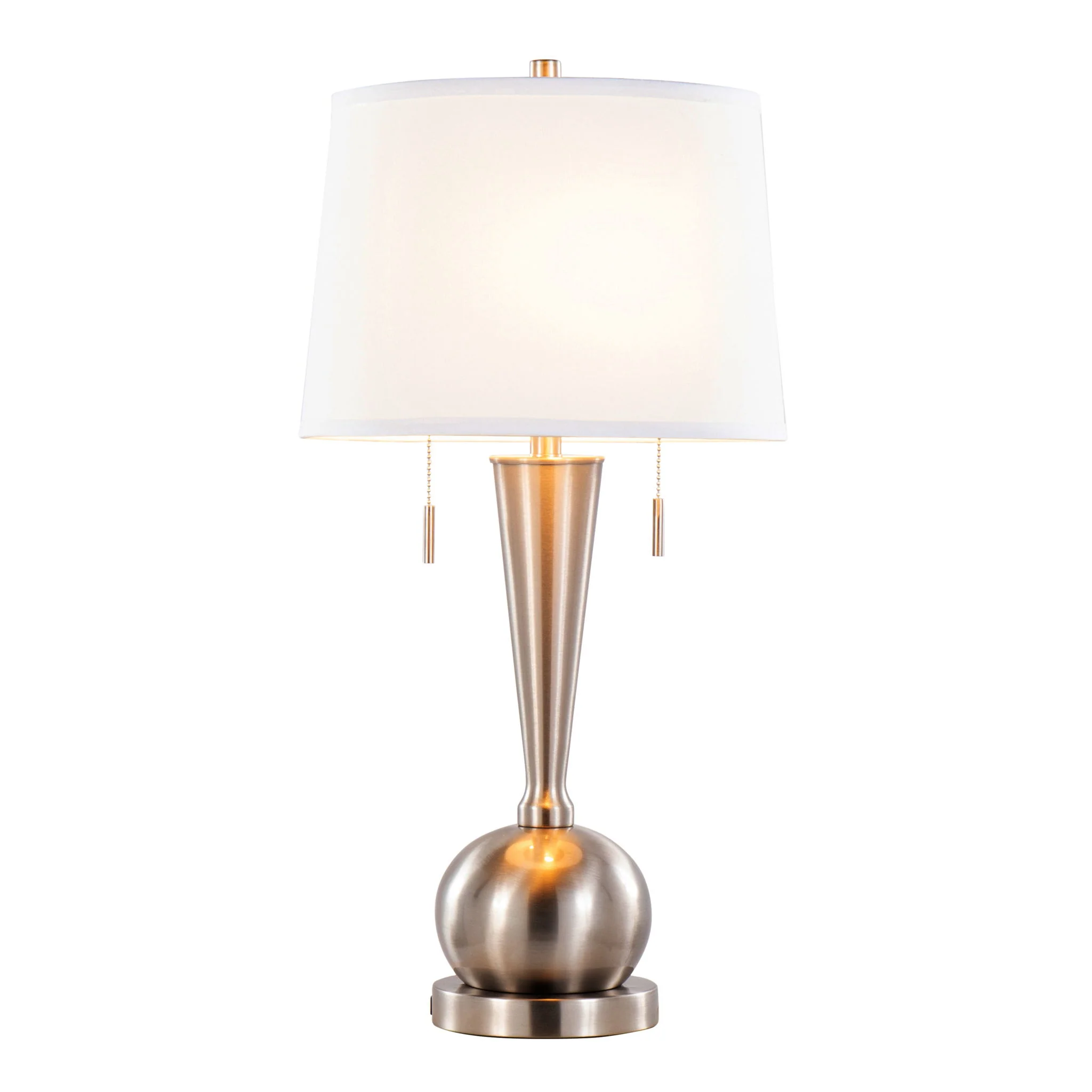 Jules - Contemporary Table Lamp Built In USB Port (Set of 2) - Nickel / White - Image 4