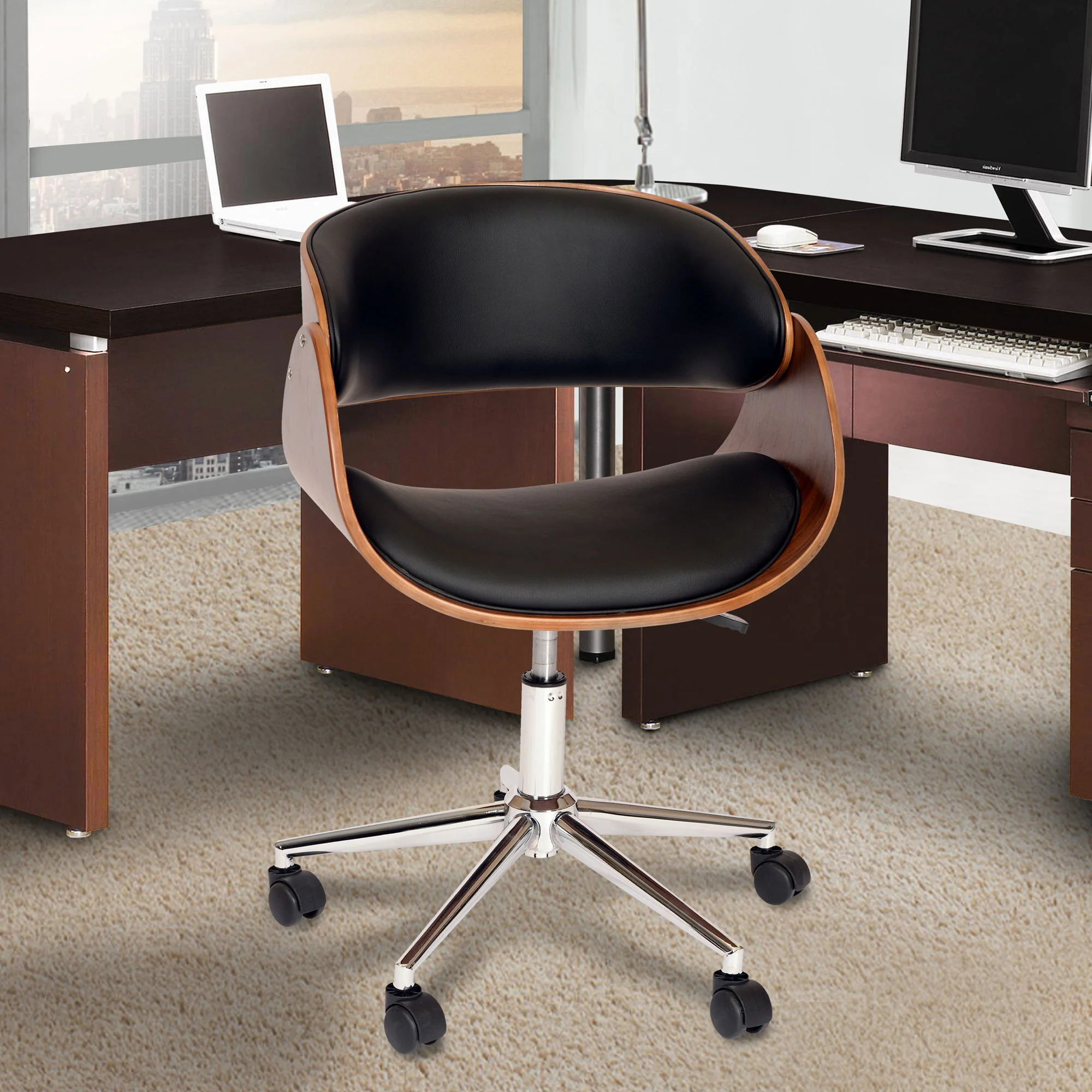 Julian - Modern Veneer Office Chair - Black / Walnut - Image 2