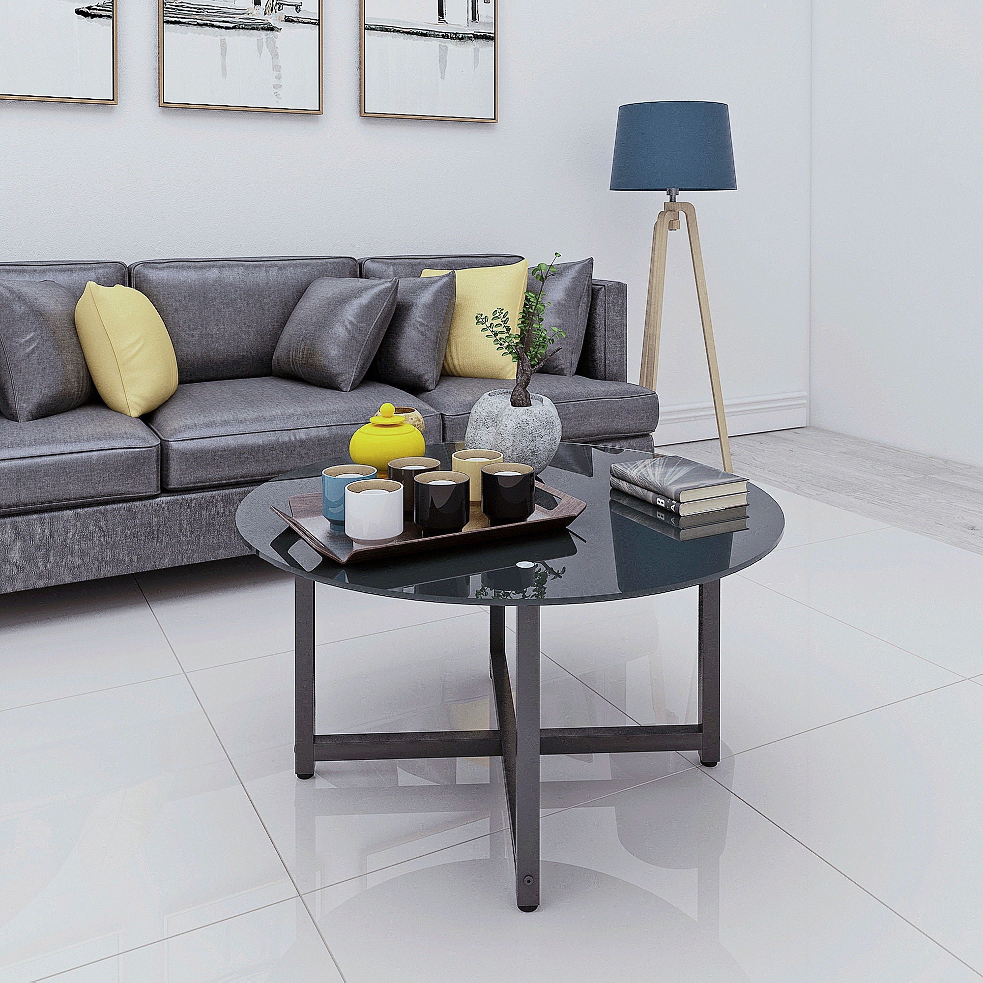 JWS Round Glass Coffee Table, Clear Coffee Table, Modern Side Center Tables For Living Room - Image 4