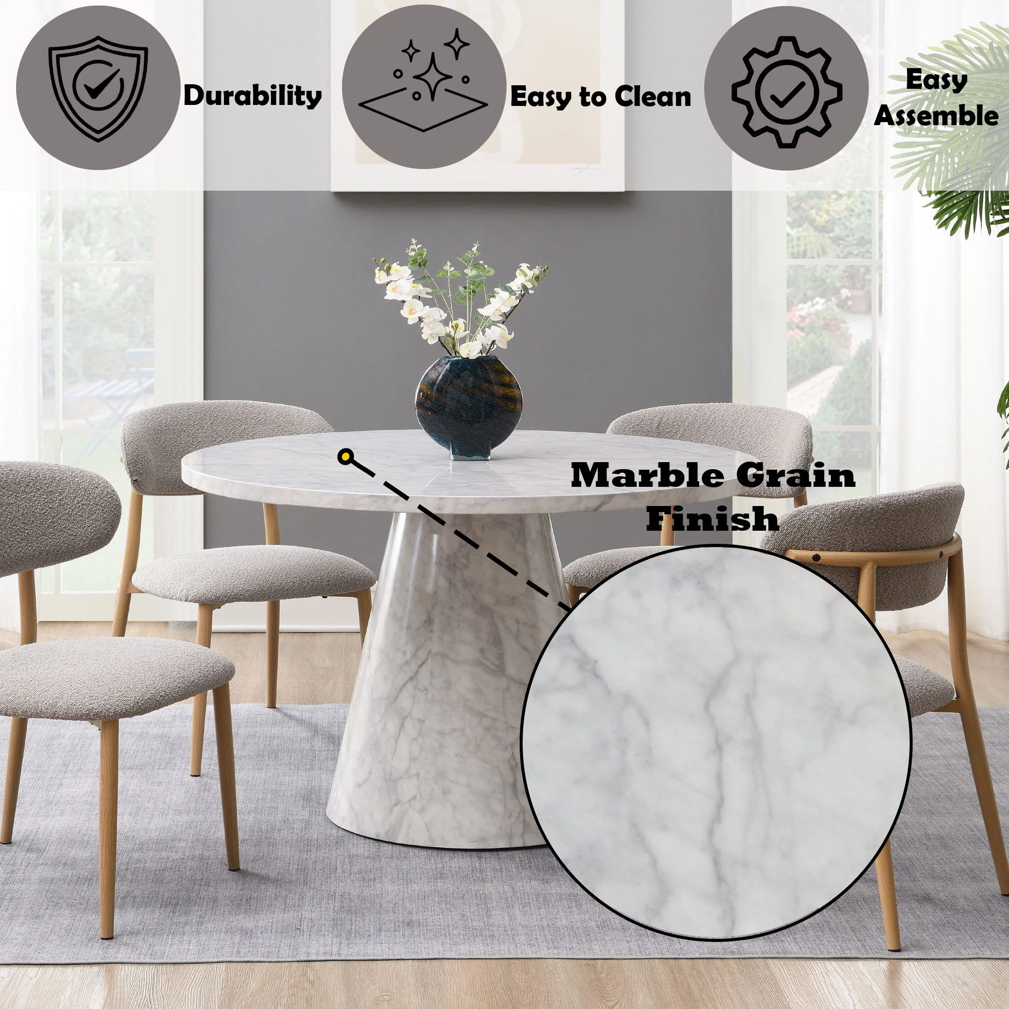 Kacey - Natural Engineered Stone Round Dining Table - Stone Gray - Image 5