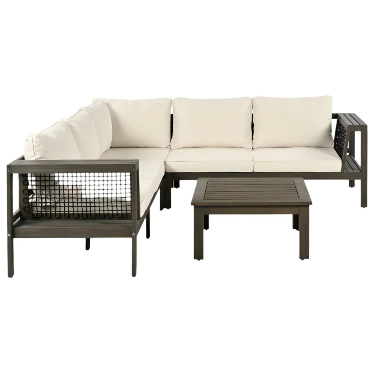 Kaelin 4-Piece Acacia Wood Outdoor Sofa Set with Woven Armrests - Image 13