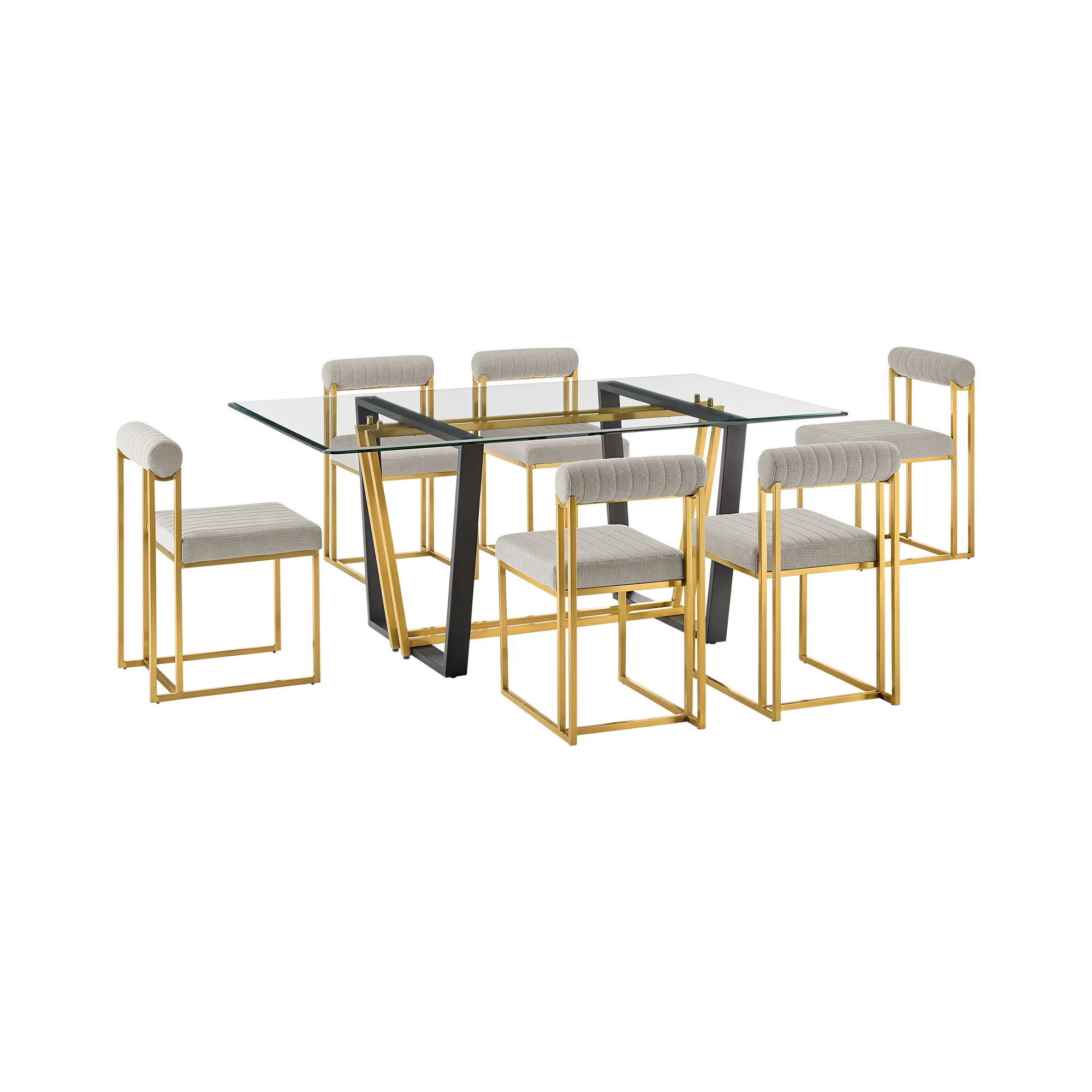Kai Anastasia - Rectangular Glass Dining Table Set - Gold Brushed Base - Image 2
