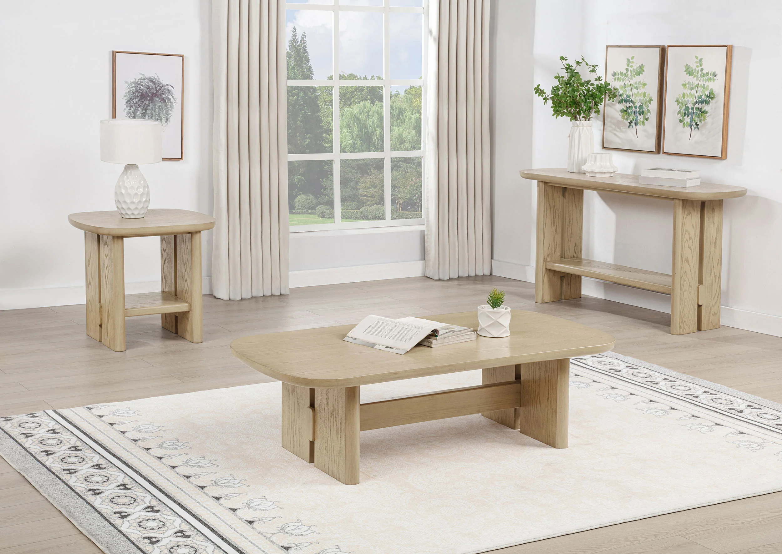 Kailani Coastal Square End Table with Shelf, Beige Oak - Image 7