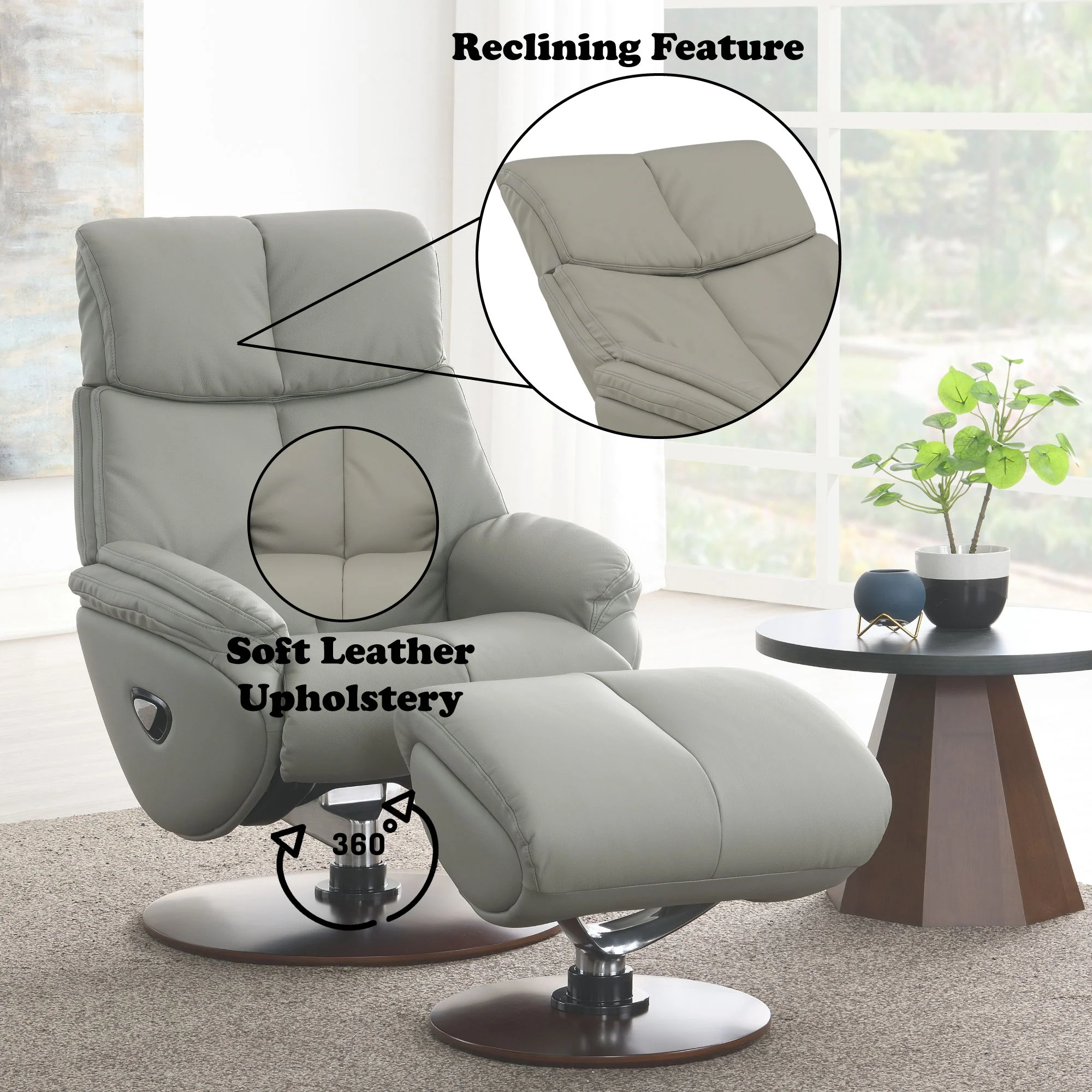Kandoro - Top Grain Leather Accent Chair With Swivel & Ottoman - Gray - Image 9