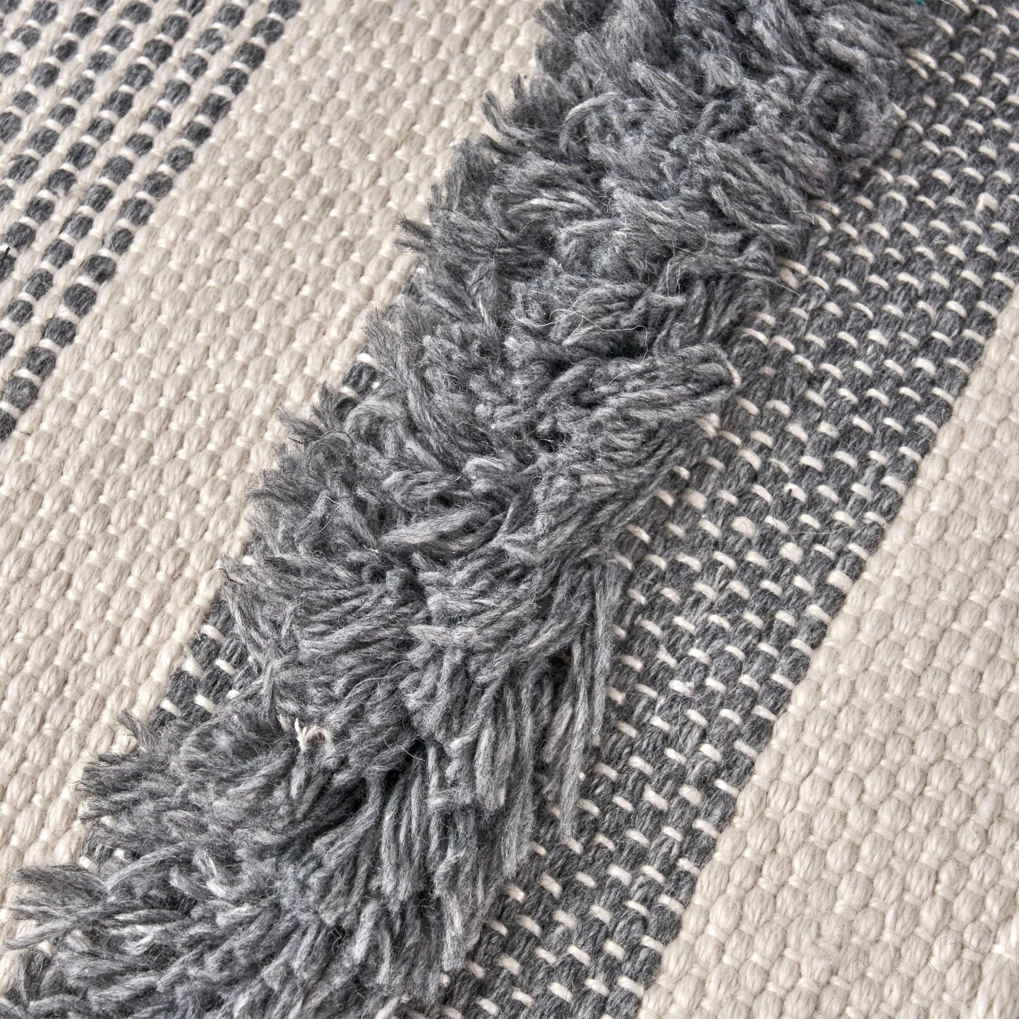 Karim - Faux Yarn Large Pouf, Durable - Ivory / Gray - Image 5