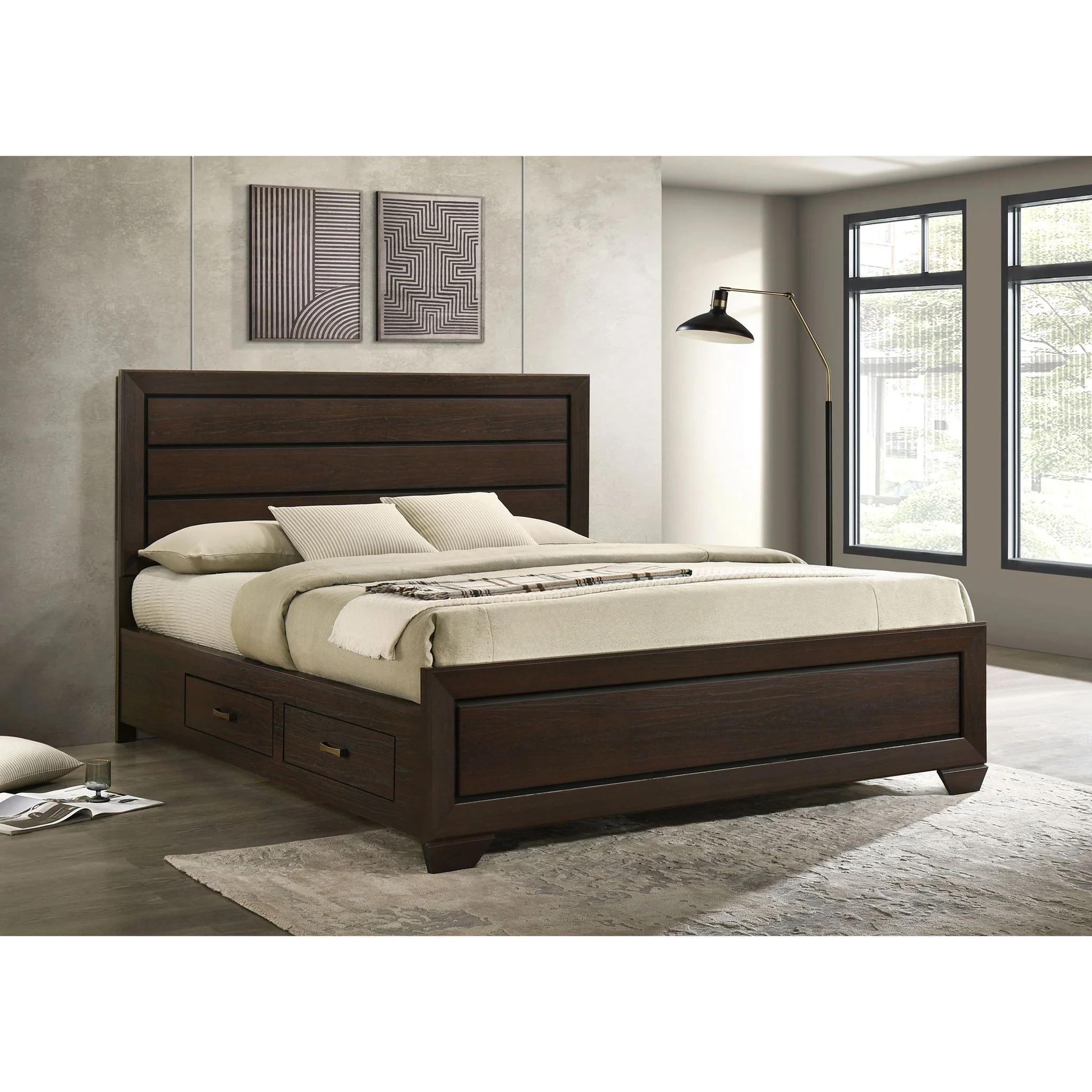 Kauffman - Queen Storage Panel Bed With Side Drawers - Dark Brown - Image 7