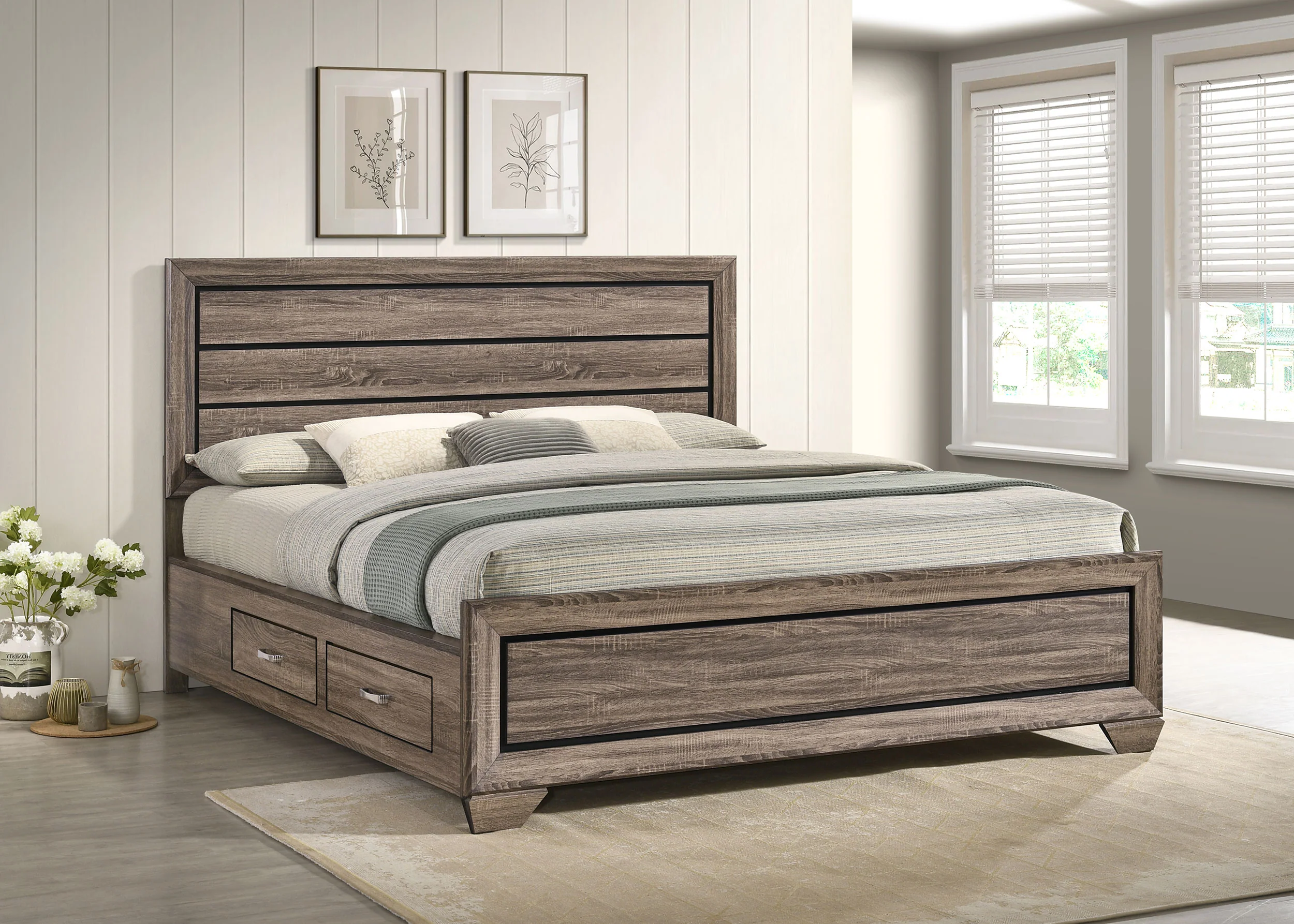 Kauffman Wood California King Storage Panel Bed Washed Taupe - Image 3