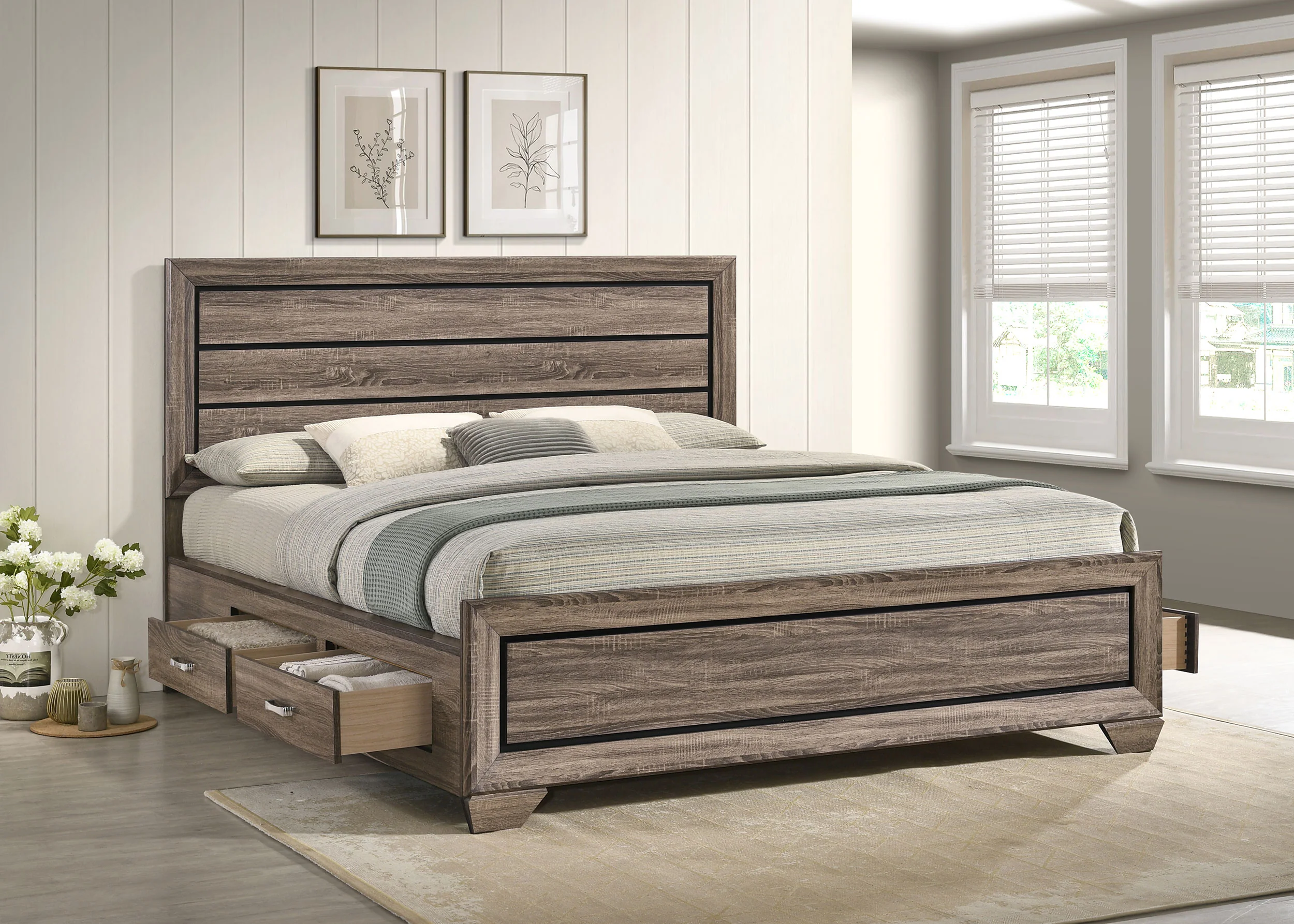 Kauffman Wood California King Storage Panel Bed Washed Taupe - Image 4