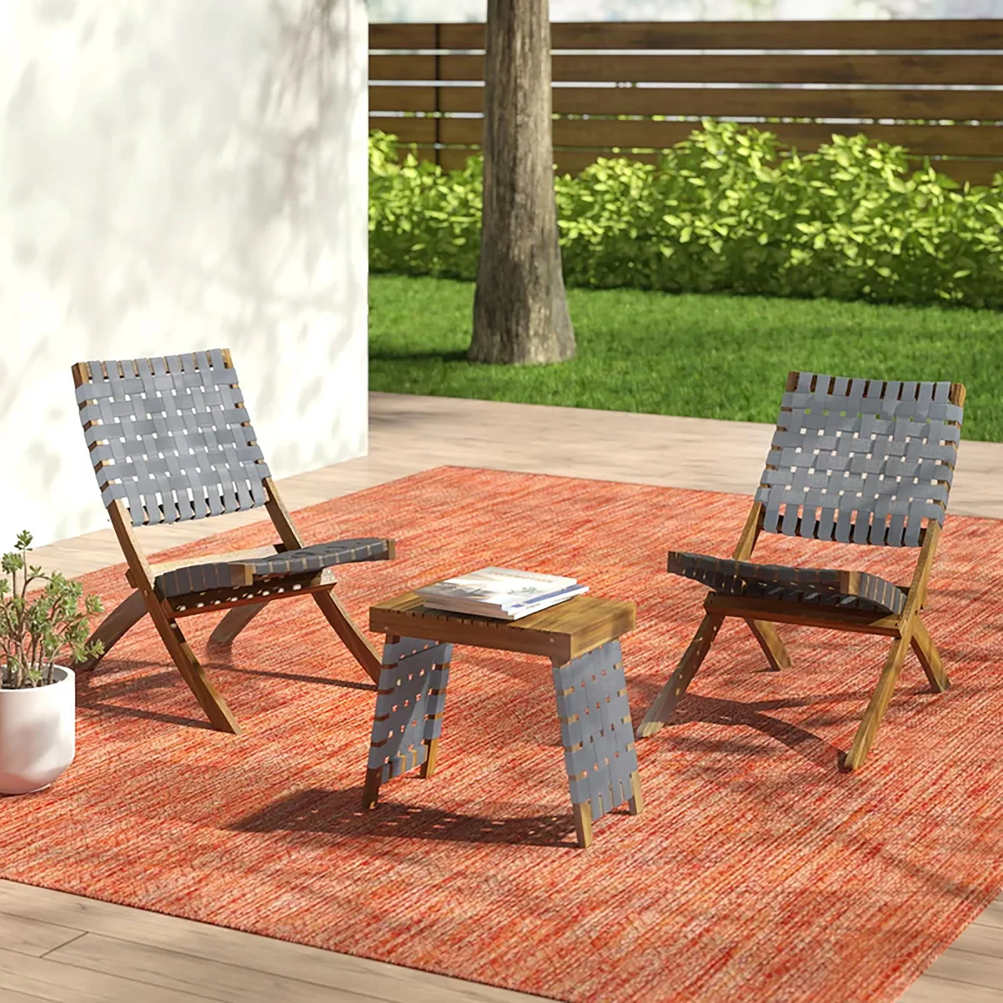 Kayla - Outdoor Foldable 2 Seater Chat Set - Brown / Gray - Image 6
