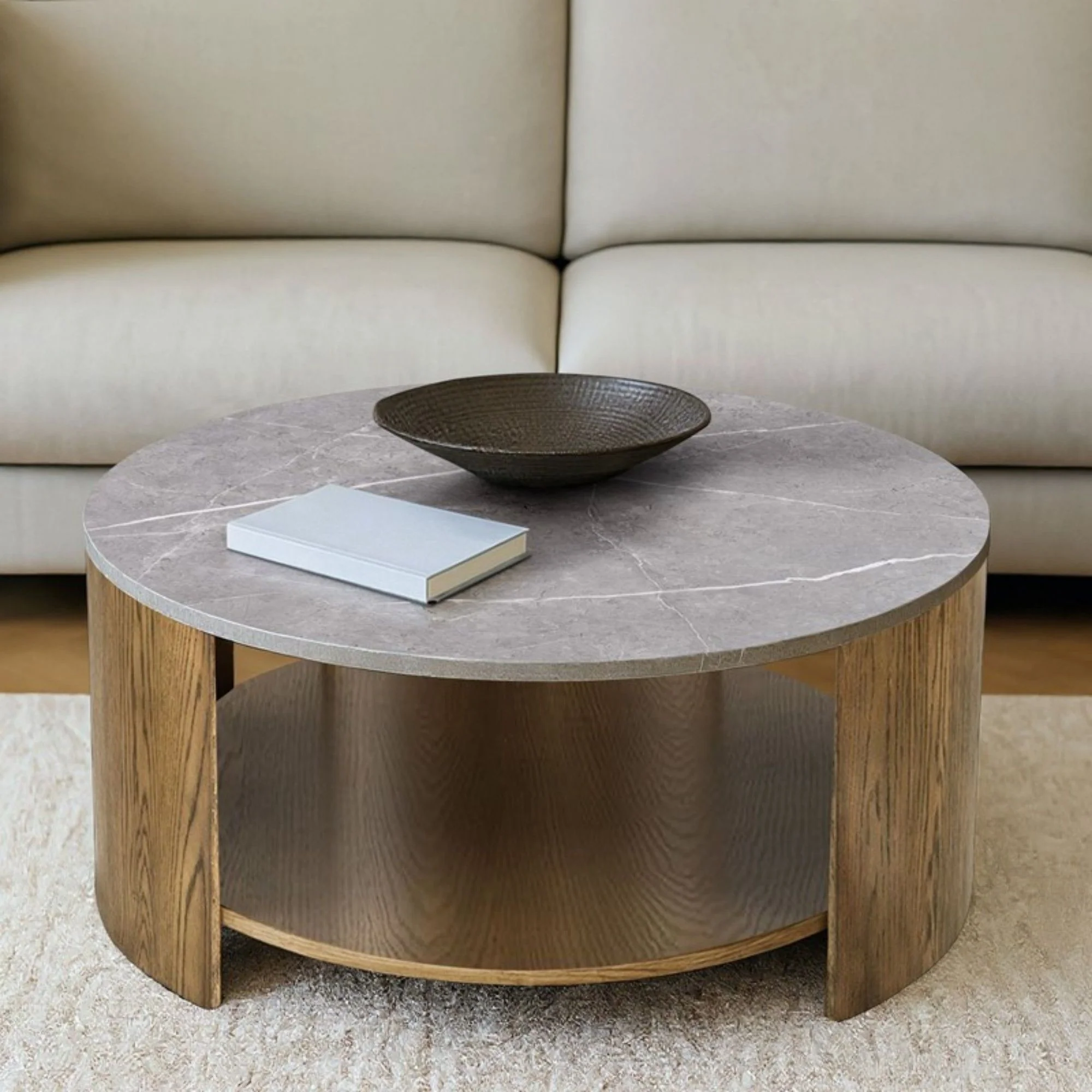 Keegan - Round Coffee Table With Shelf - Oak - Image 6