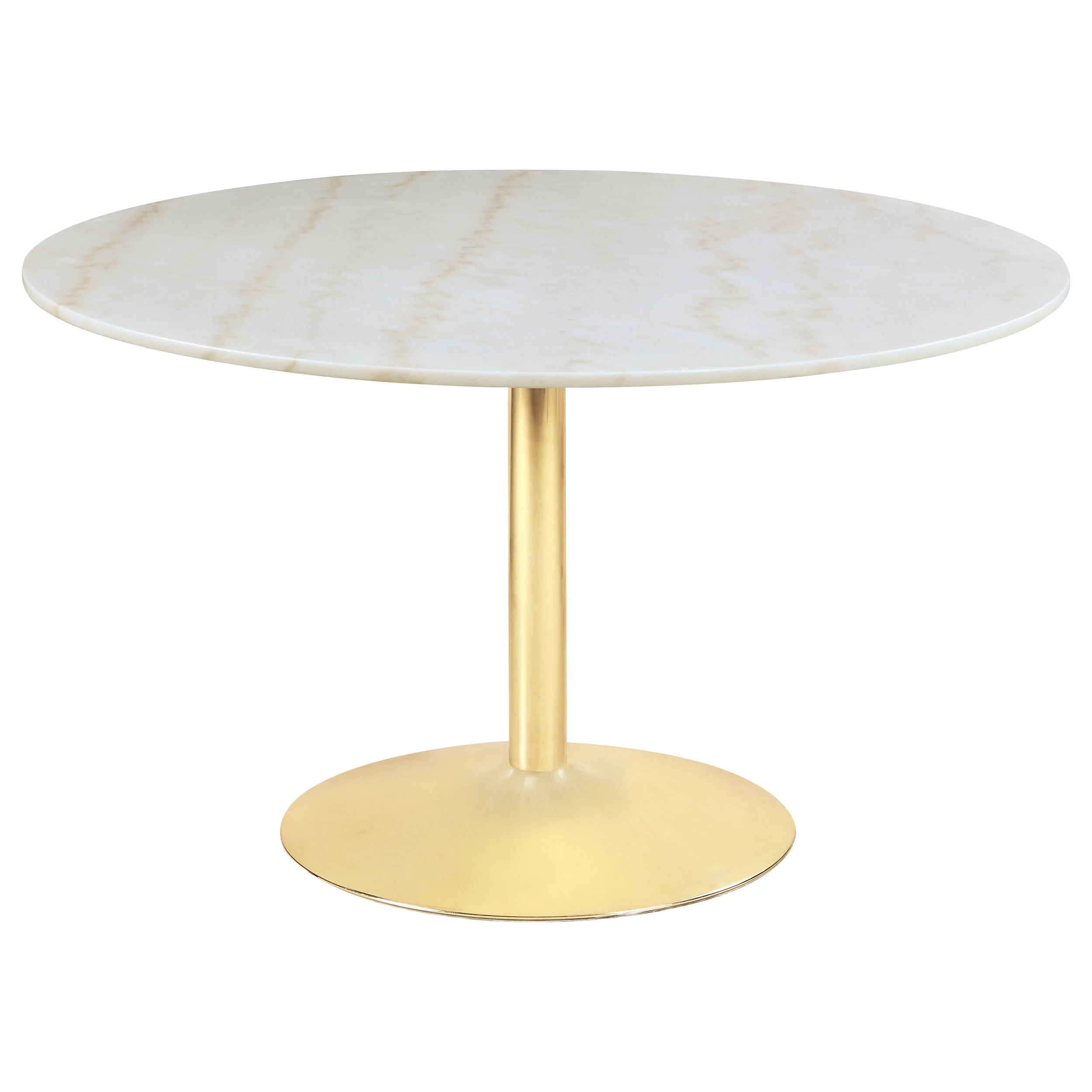 Kella 5-Piece Round Marble Top Dining Set, White and Gold - Image 2