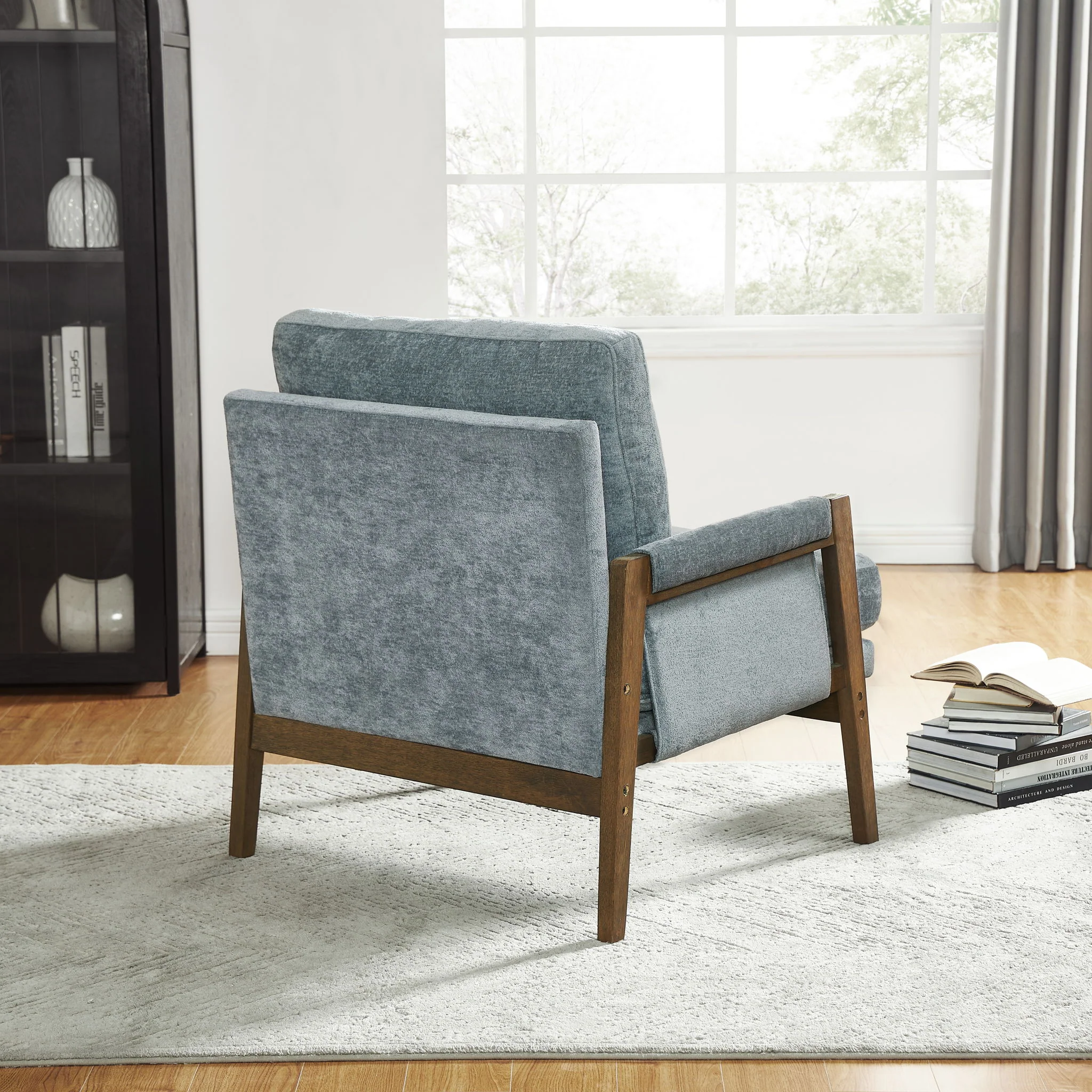 Kelly - Mid-Century Modern Velvet Accent Armchair - Blue - Image 6