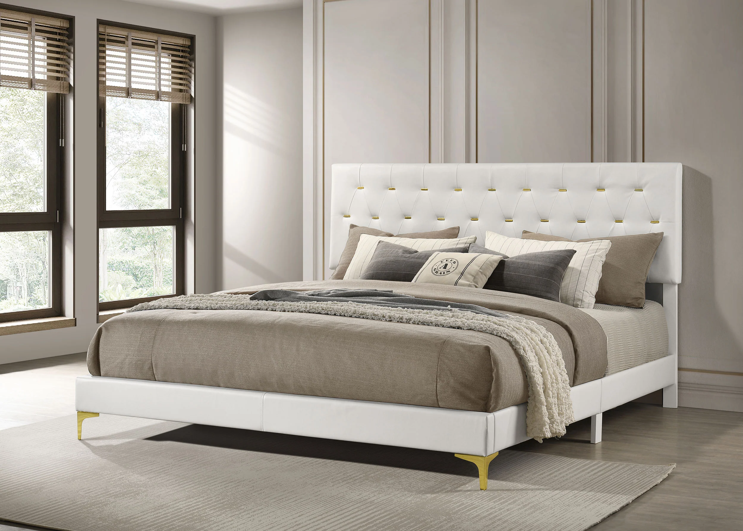 Kendall Upholstered Eastern King Panel Bed in White - Image 5