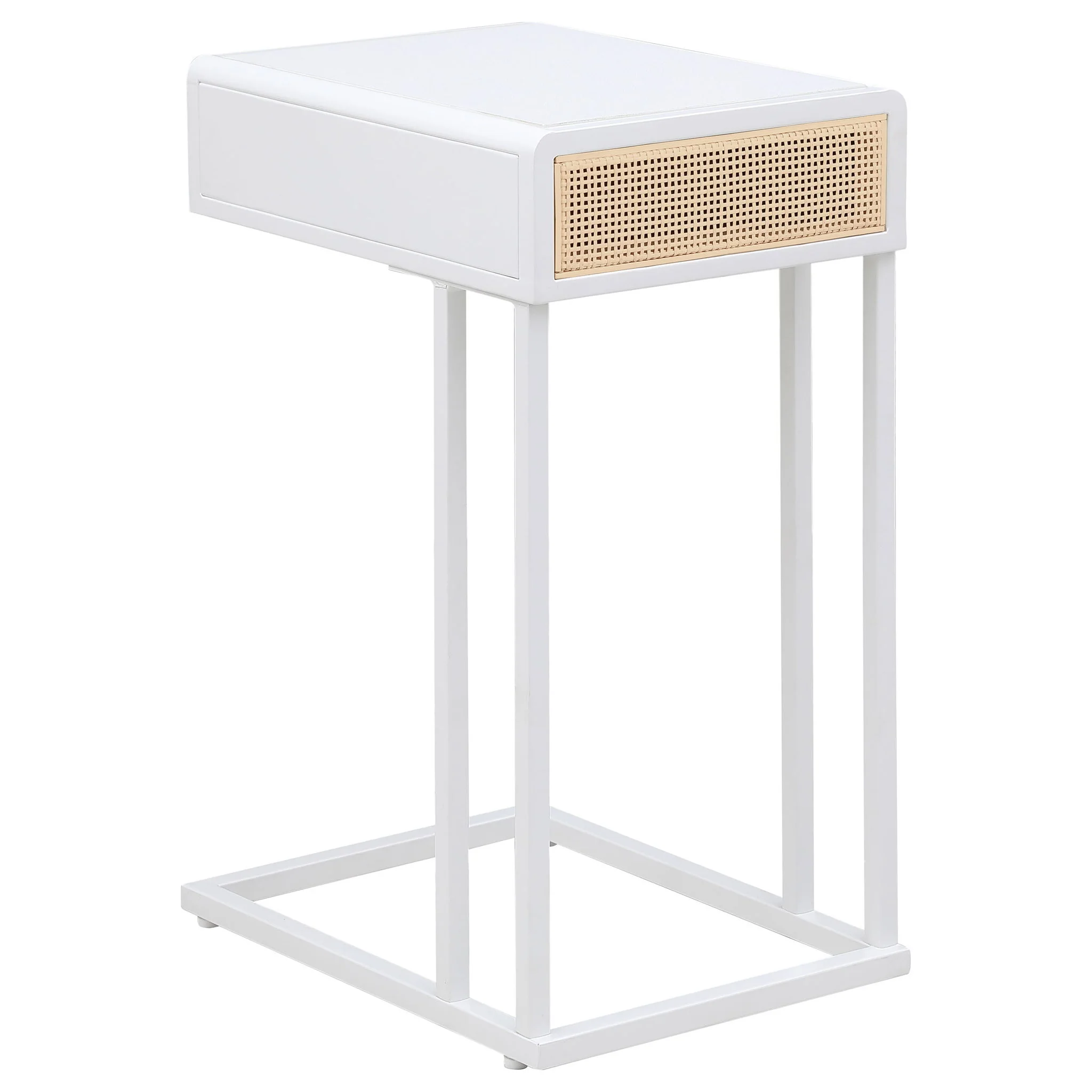Kenneth - C Shape Side Table With Single Drawer - White - Image 3