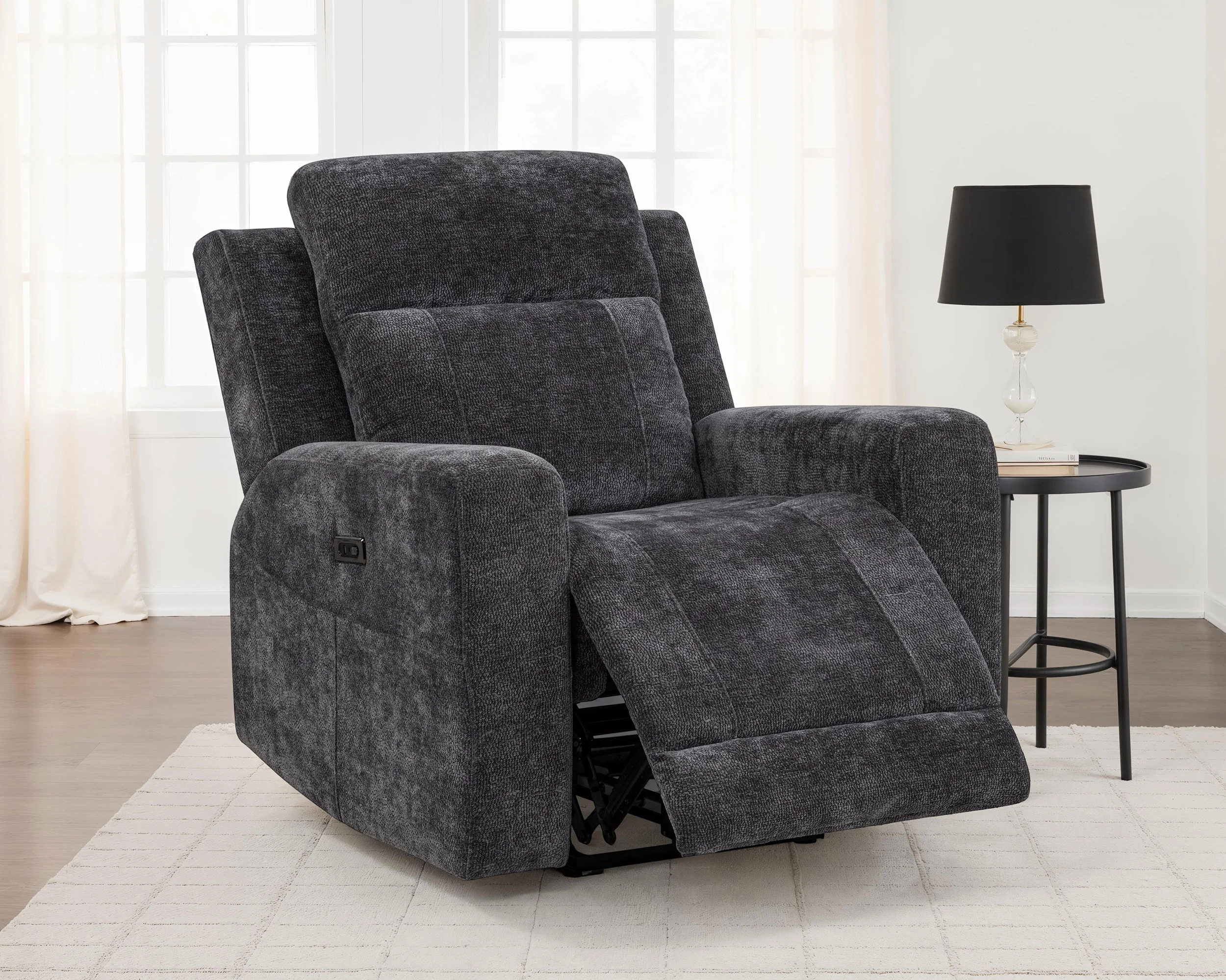 Kennett Chenille Upholstered Power Recliner Chair Dark Grey - Image 3