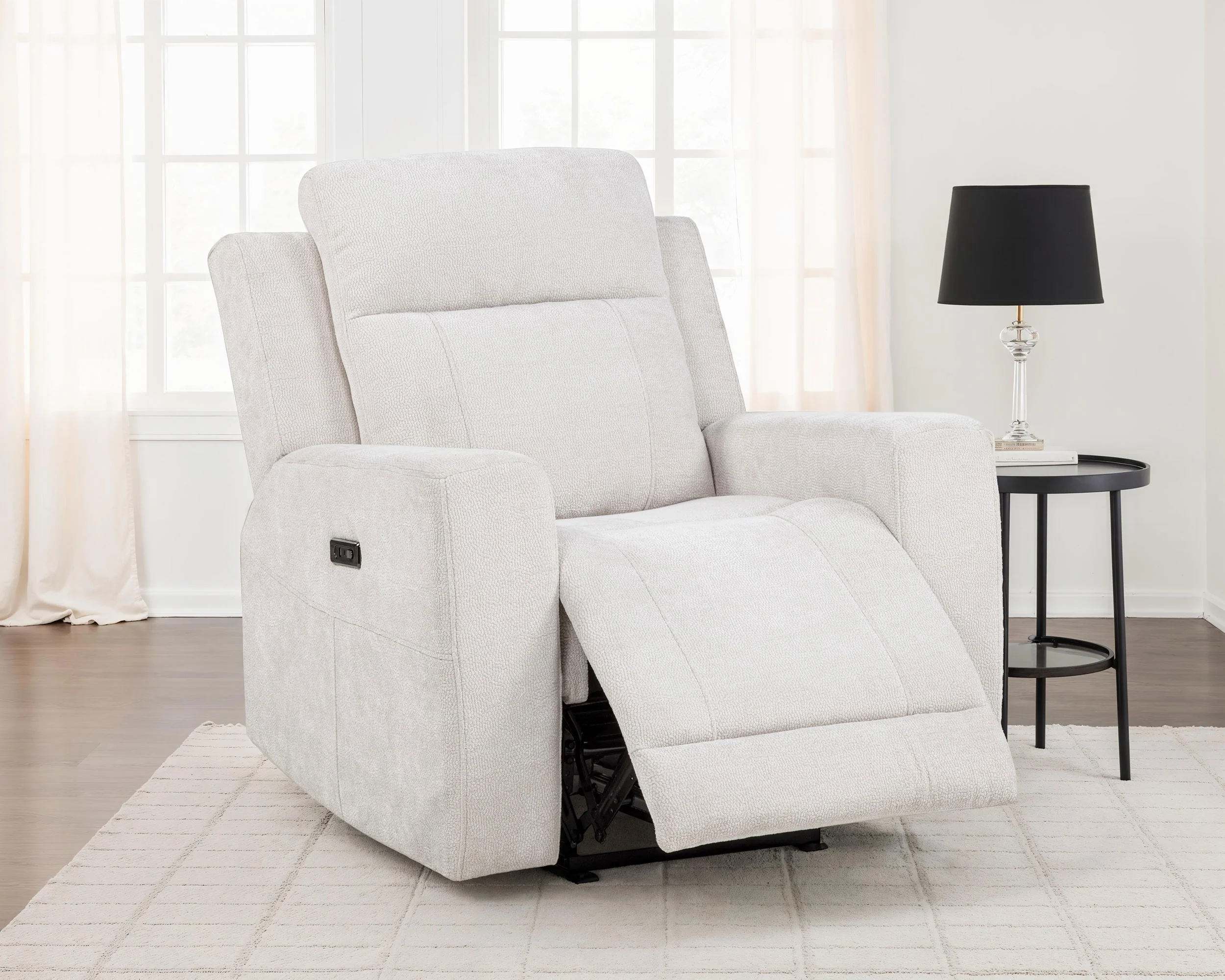 Kennett Chenille Upholstered Power Recliner Chair Ivory - Image 4