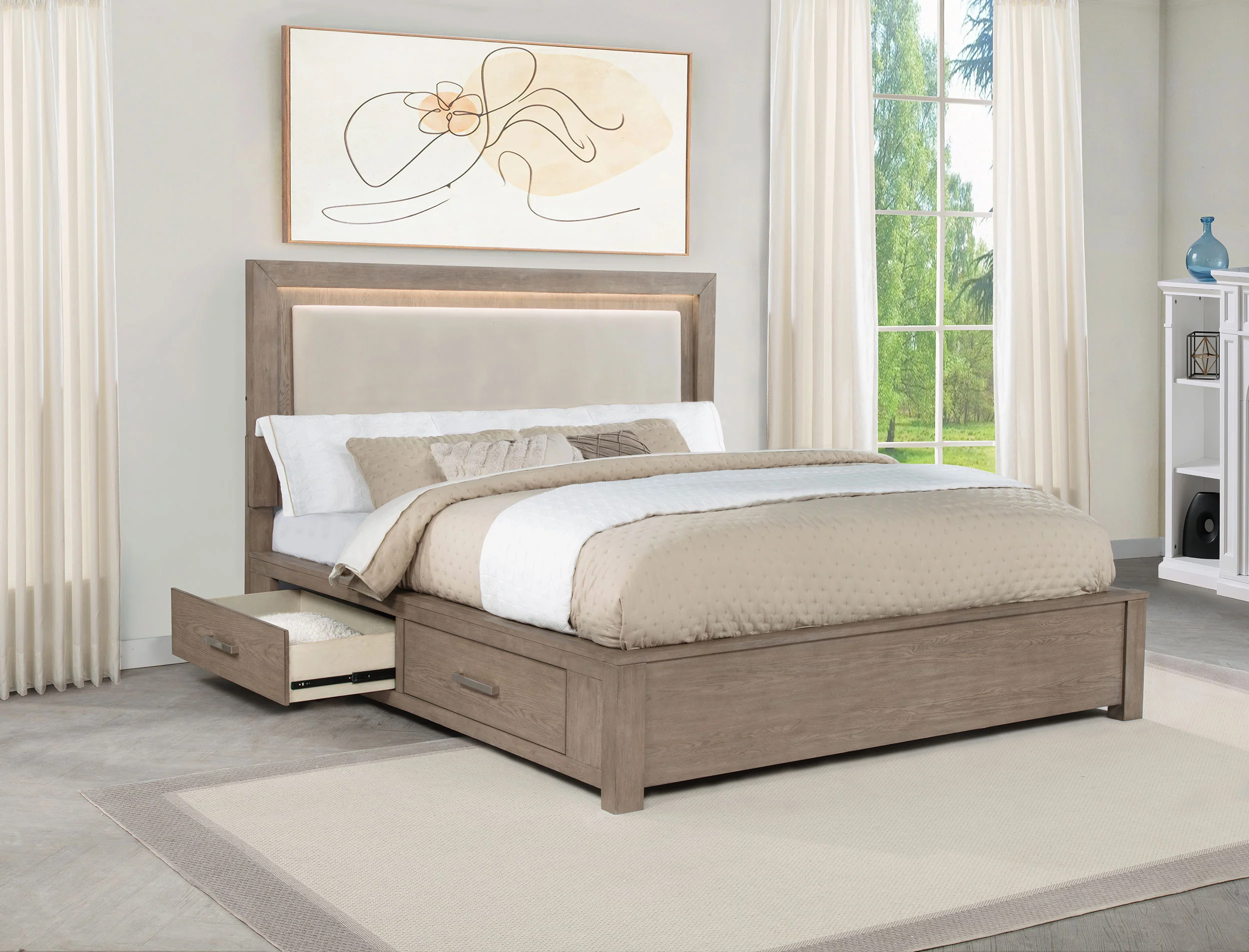 Kenora 56-Inch Eastern King LED Storage Bed in Barley Brown - Image 4