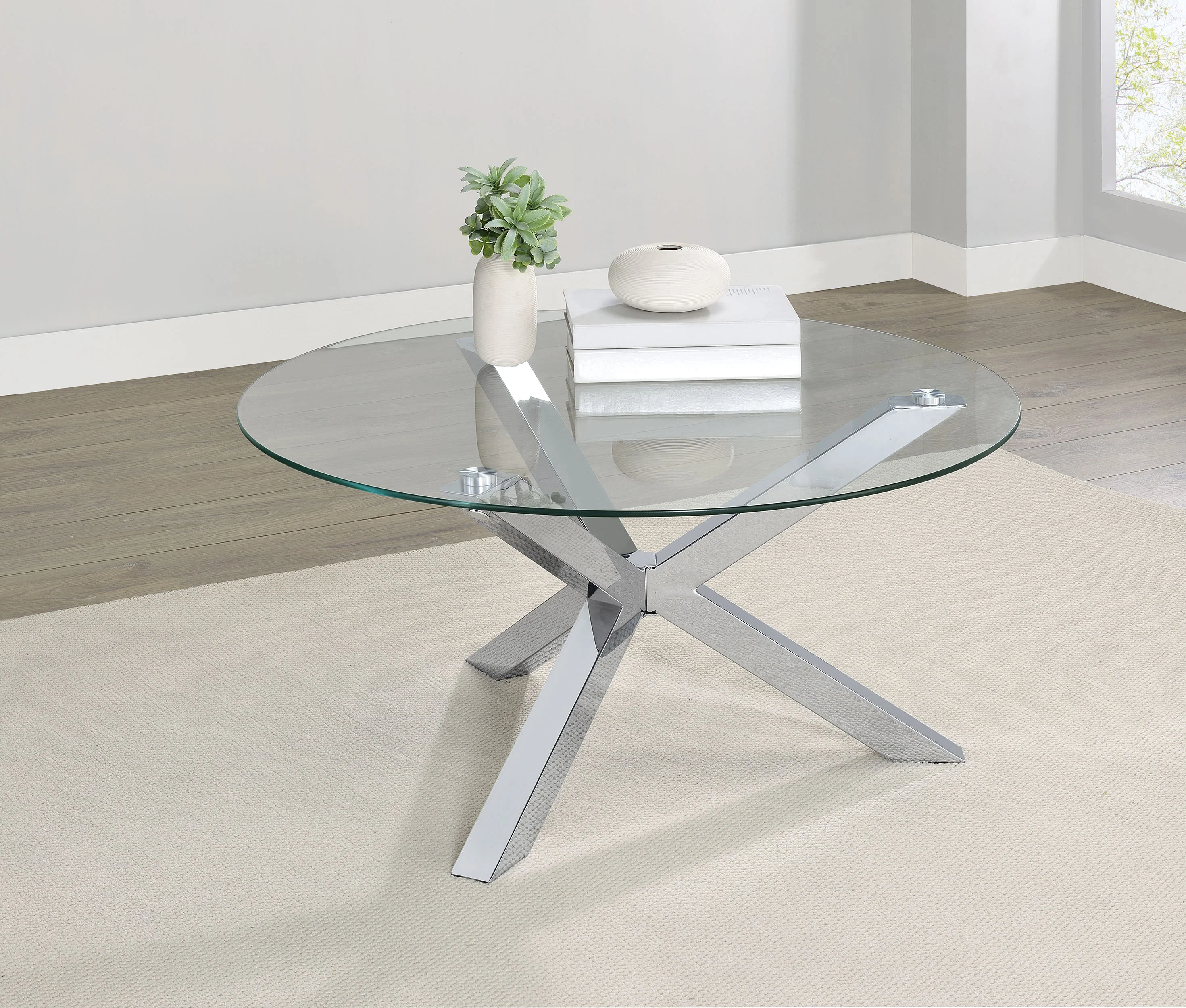 Kenzie Round Tempered Glass Top Cocktail Table Chrome - Image 4