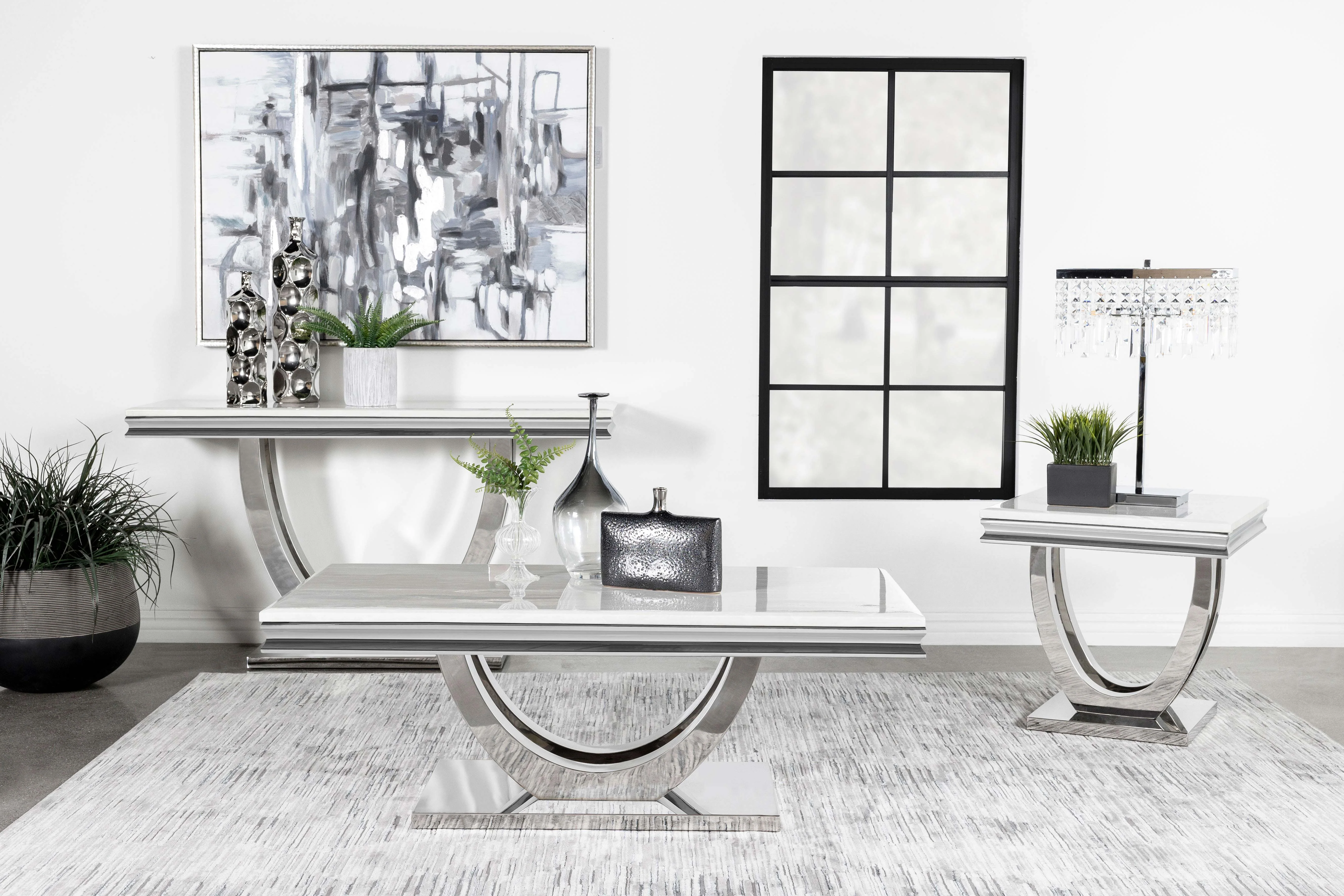 Kerwin Square Stone Top End Table White and Chrome - Image 7