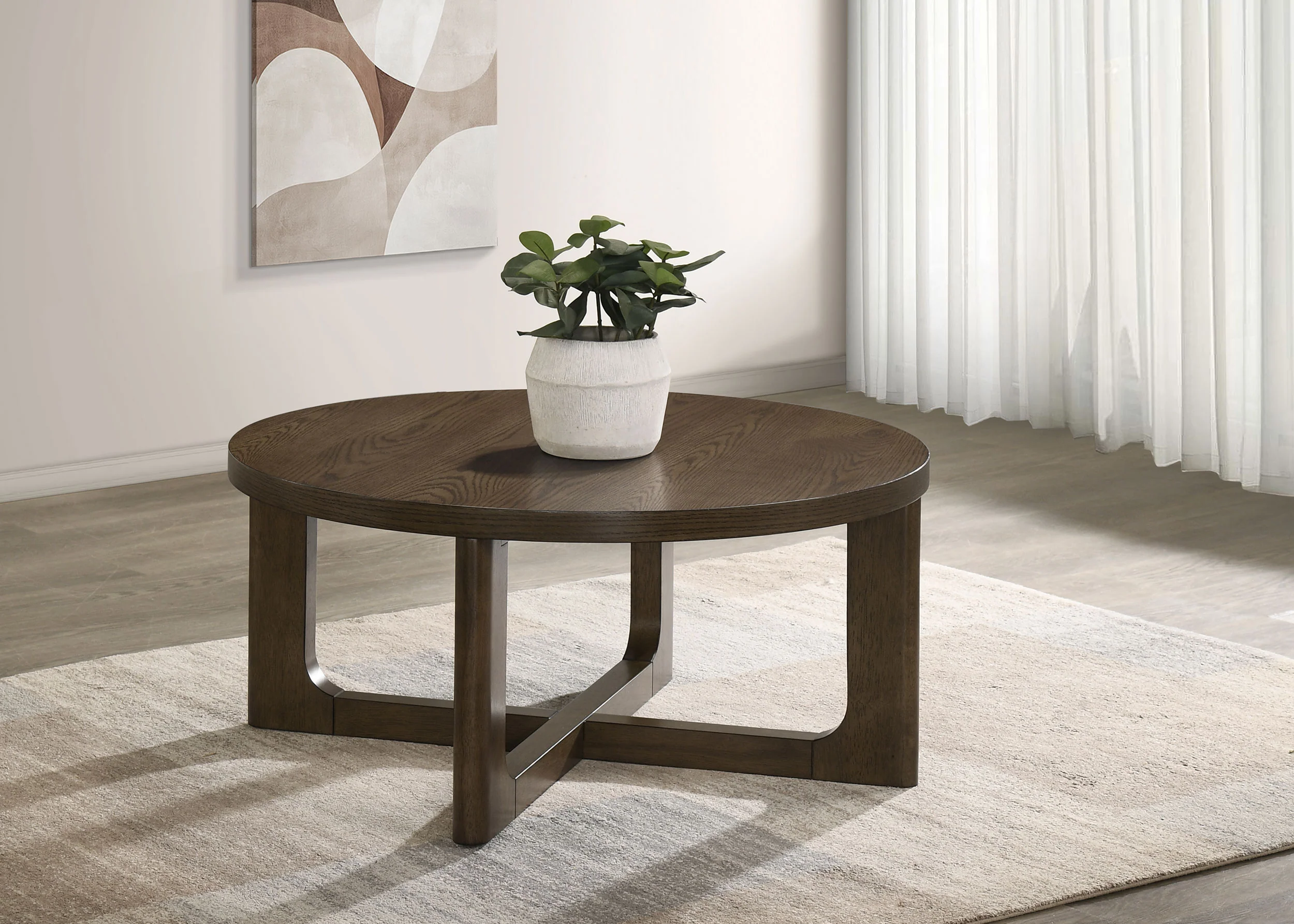 Kessler Round Sculptural Wood Coffee Table Brown - Image 3