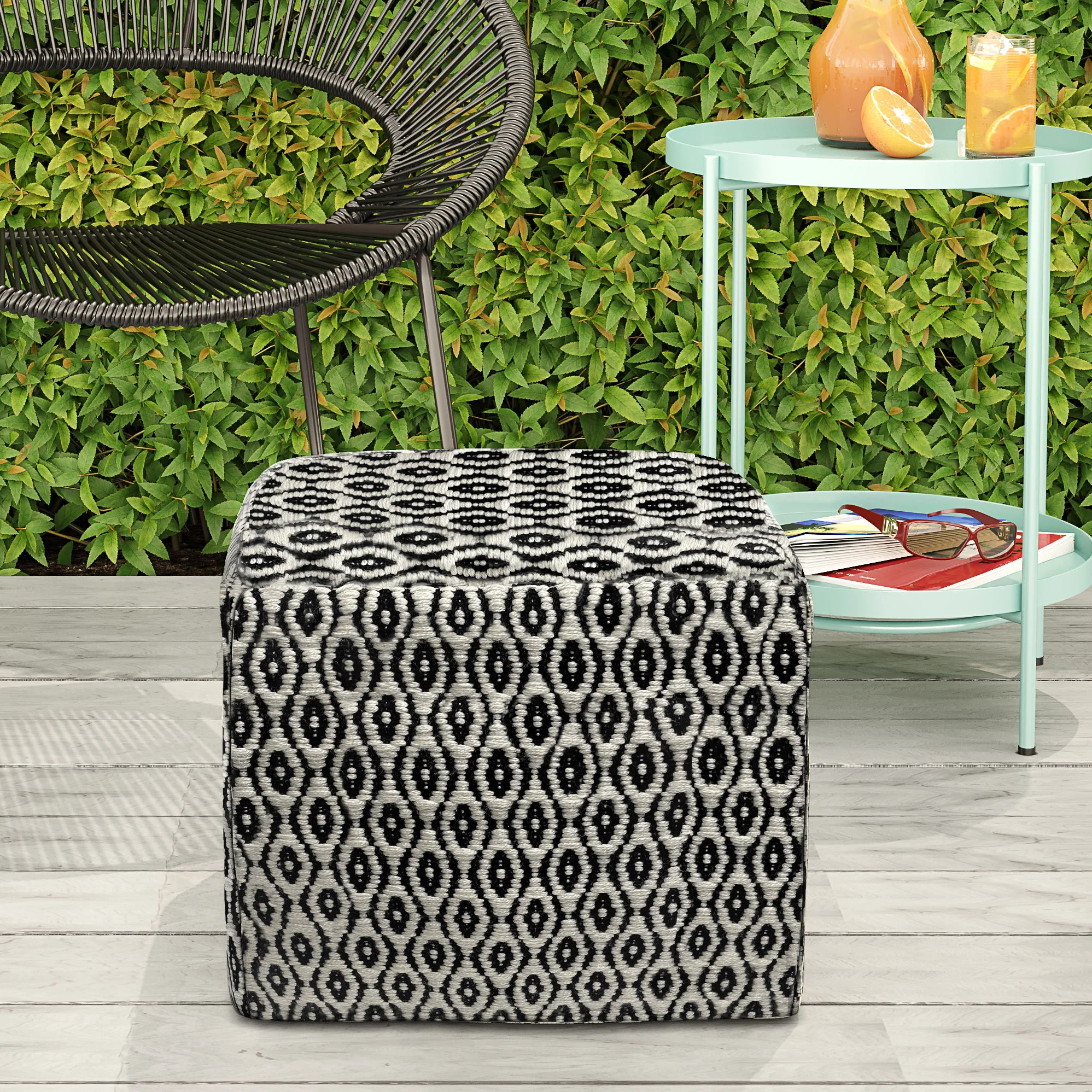 Kiana - Square Outdoor / Indoor Pouf - Black / White - Image 6
