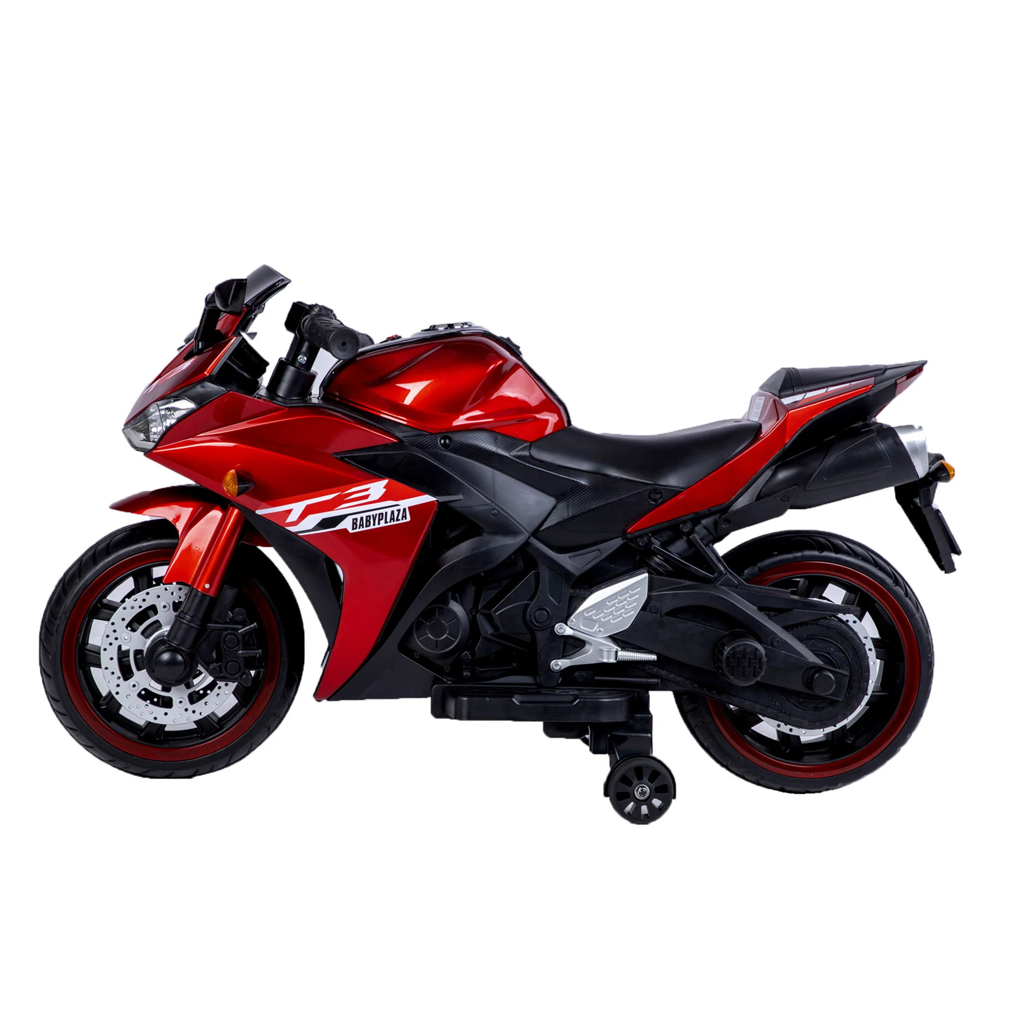 Kids 12V Motorcycle With Training Wheels, Manual Throttle, And Lighting Wheels For Boys And Girls Ages 3-6 - Red - Image 4