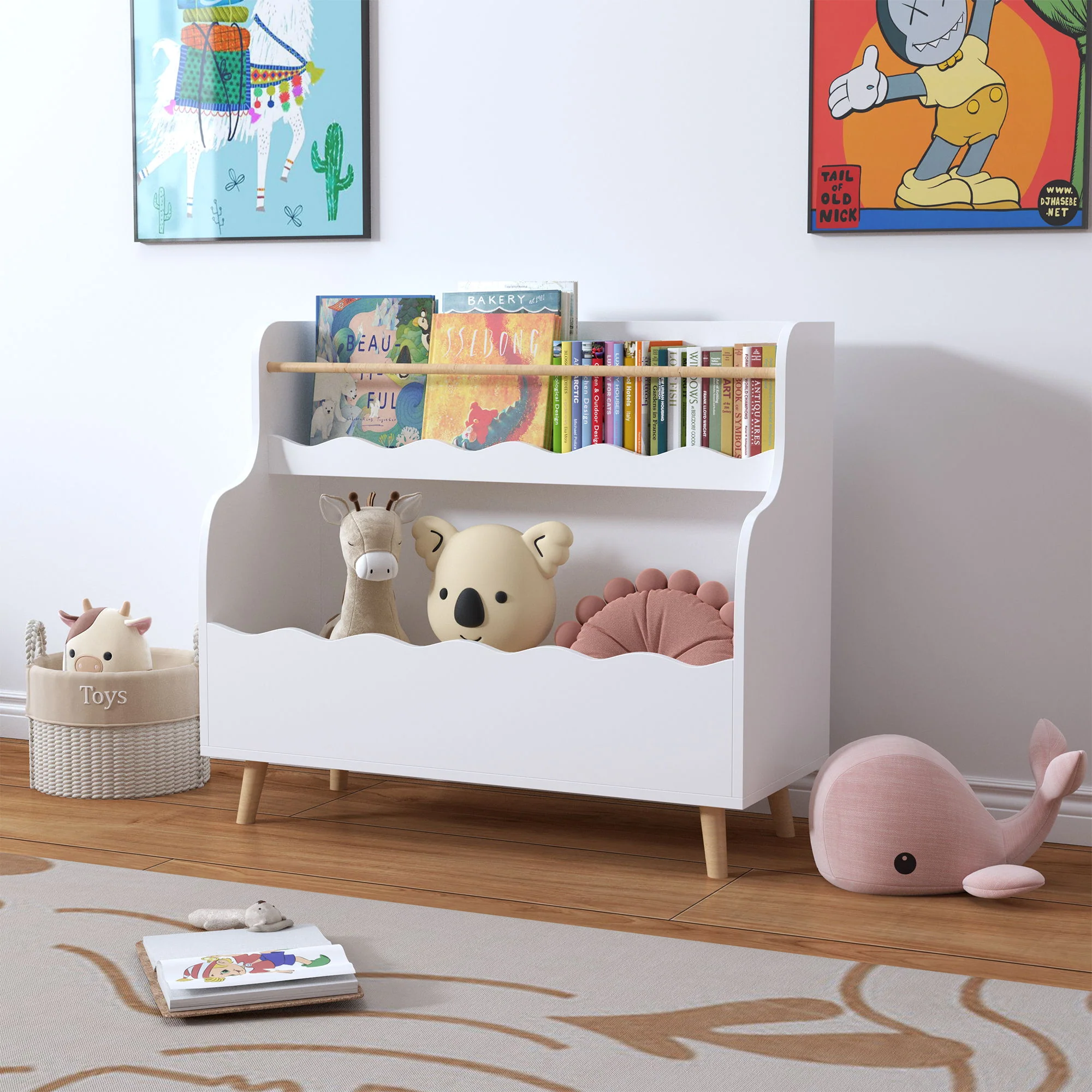 Kids Bookcase, Children Book Organizer Toy Storage Cabinet - White - Image 3