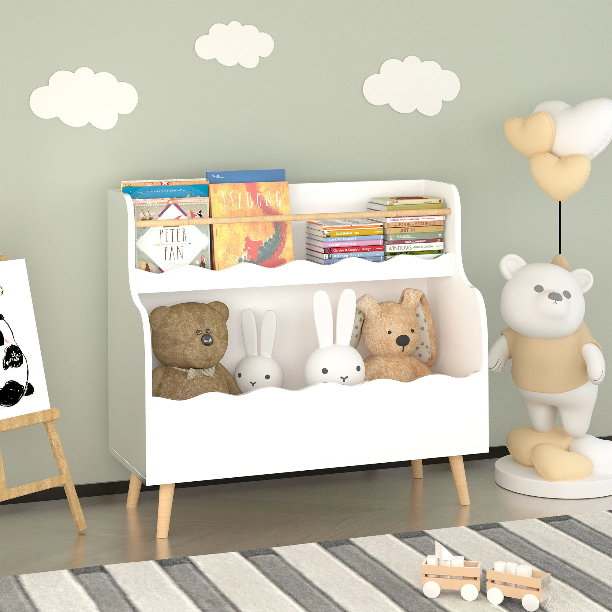 Kids Bookcase, Children Book Organizer Toy Storage Cabinet - White - Image 6