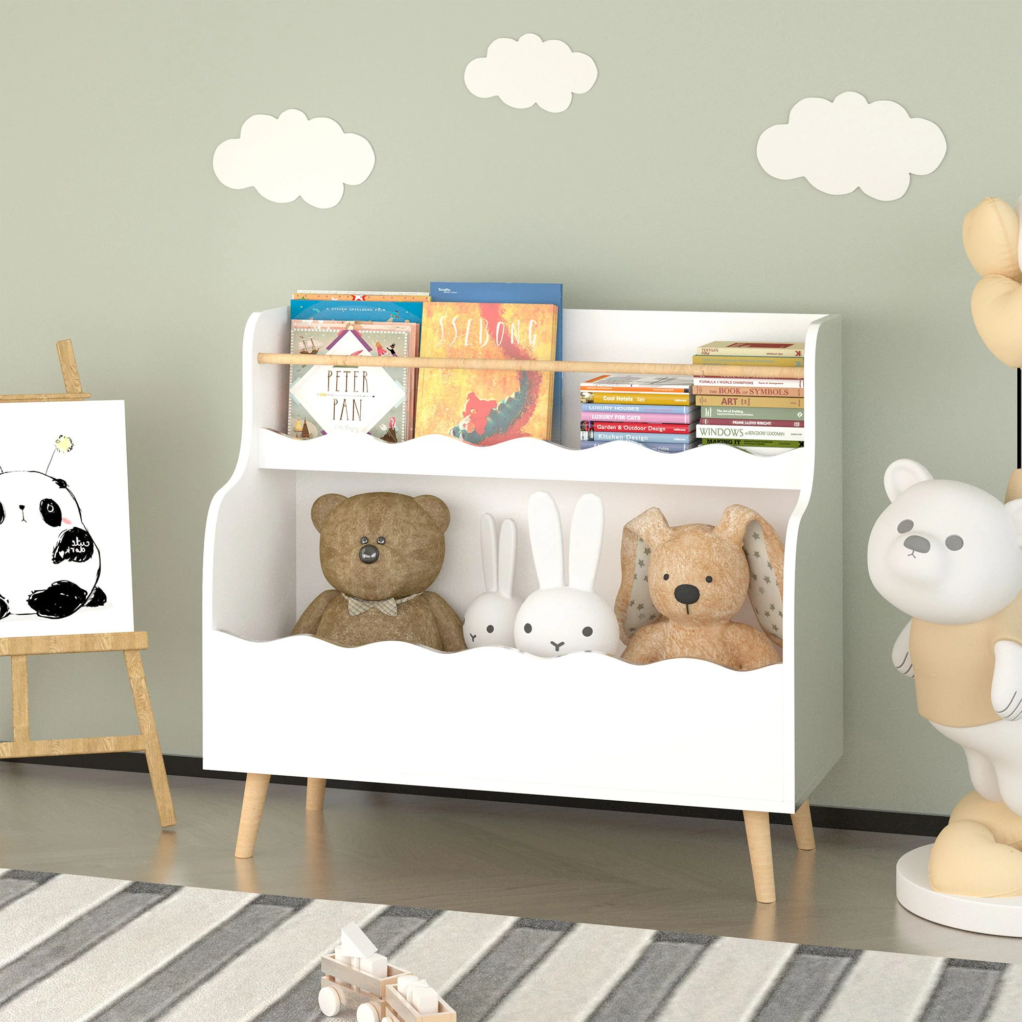 Kids Bookcase, Children Book Organizer Toy Storage Cabinet - White - Image 7
