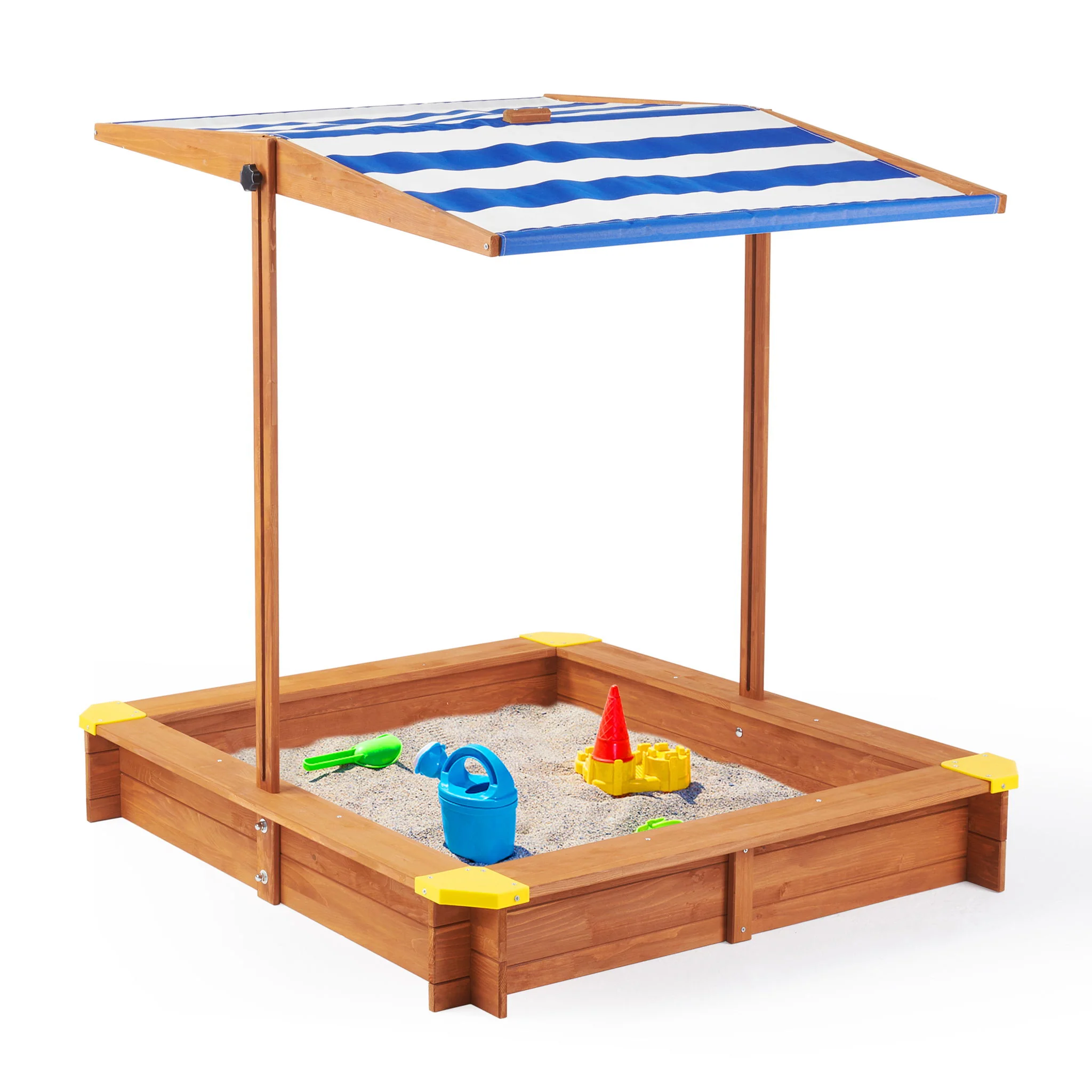 Kids Sandbox With Cover, Sand Box With Adjustable Canopy, Large Outdoor Cedar Sandpit For Backyard Play - Reddish Brown - Image 4