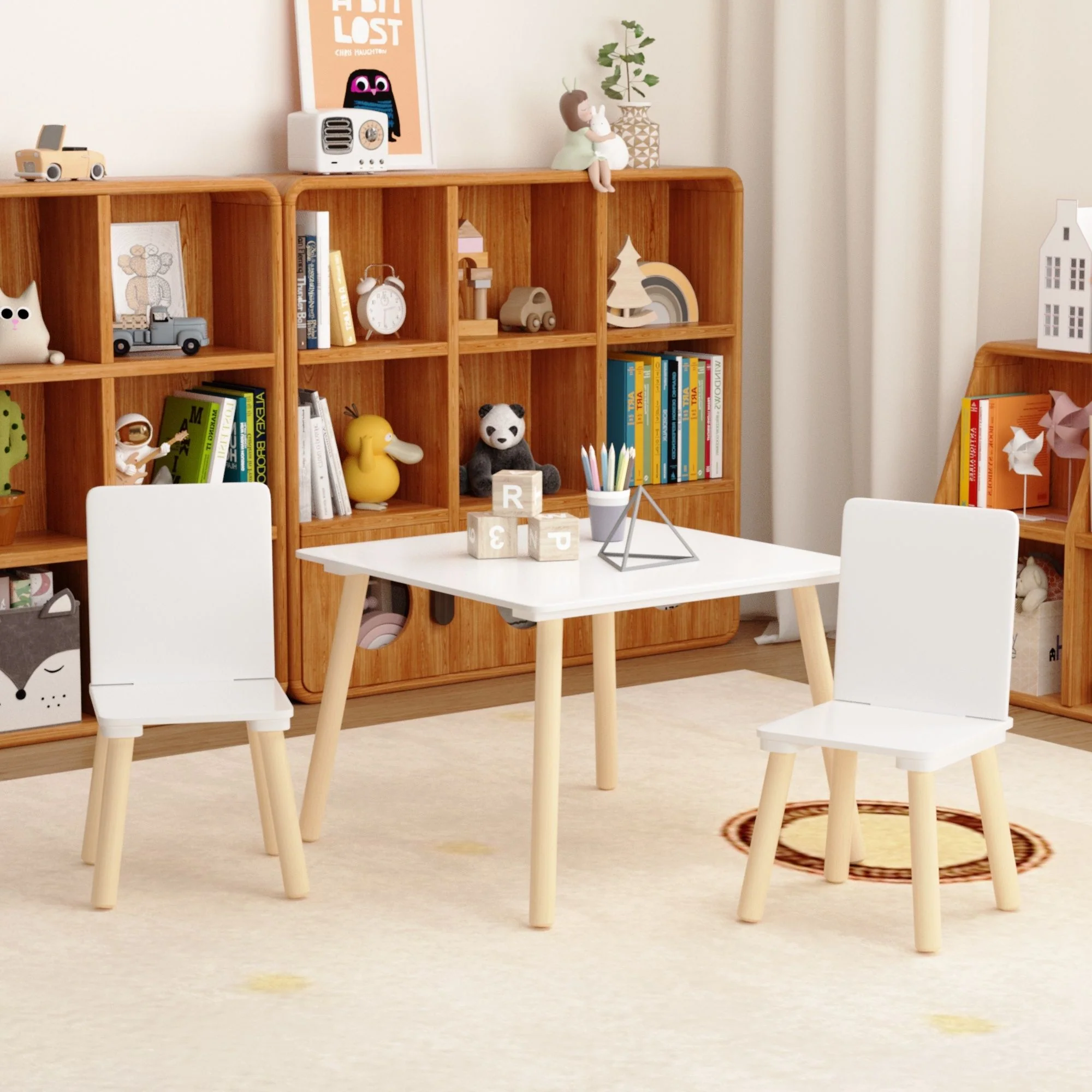 Kids Table And 2 Chairs Set, 3 Piece Toddler Activity Play - White - Image 6