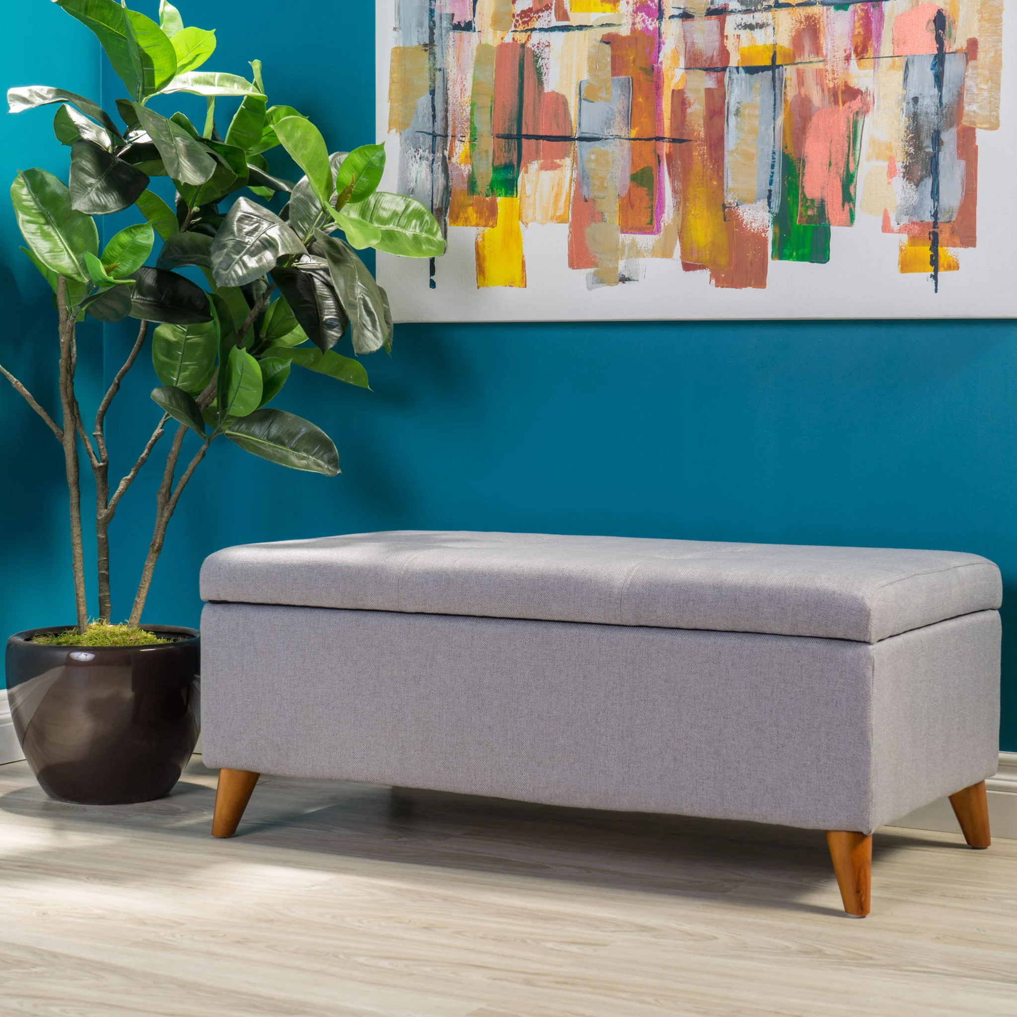Kinetics - Upholstered Storage Ottoman With Lift-Top And Button Tufted Seat - Light Gray - Image 6