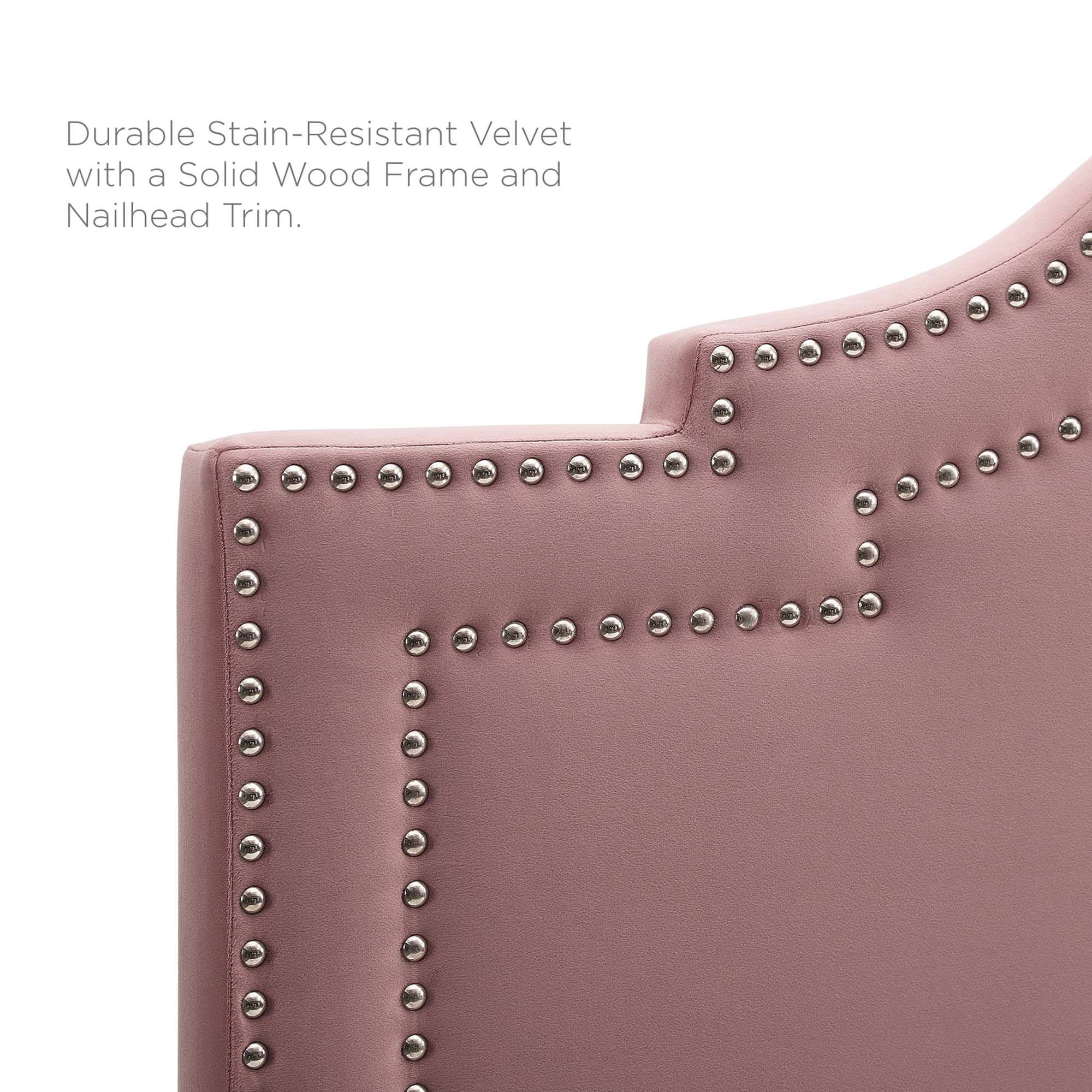 King Dusty Rose Upholstered Platform Bed with Nailhead Trim - Image 2
