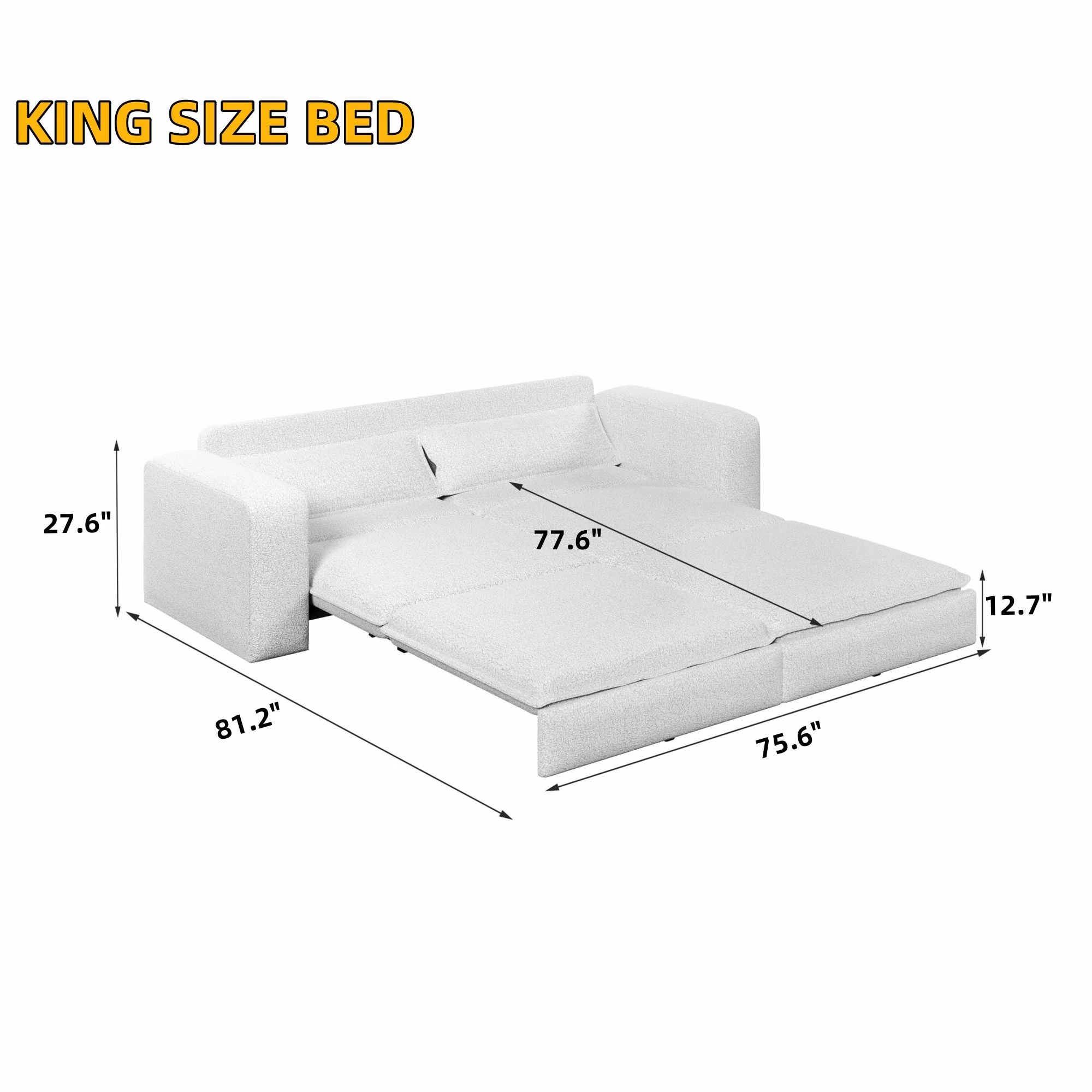King Size Sleeper Pull Out Sofa Bed, 3 In 1 Convertible Chaise Lounge With 2 Pillows For Living Room - Camel - Image 3