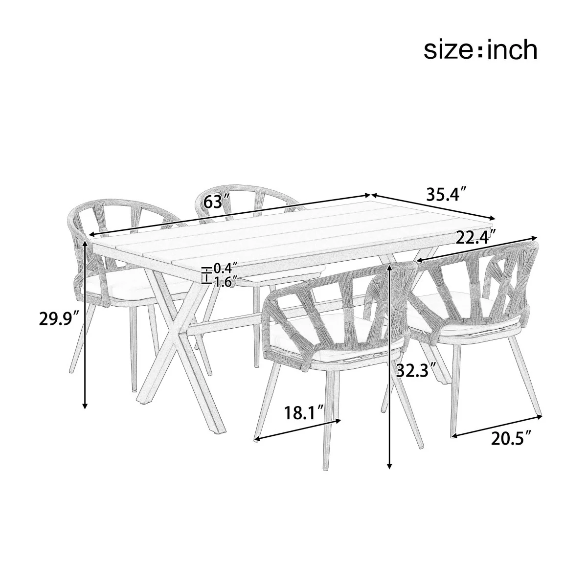 Kintara 5 Piece Outdoor Dining Set PE Rattan Chairs Plastic Wood Table - Image 9