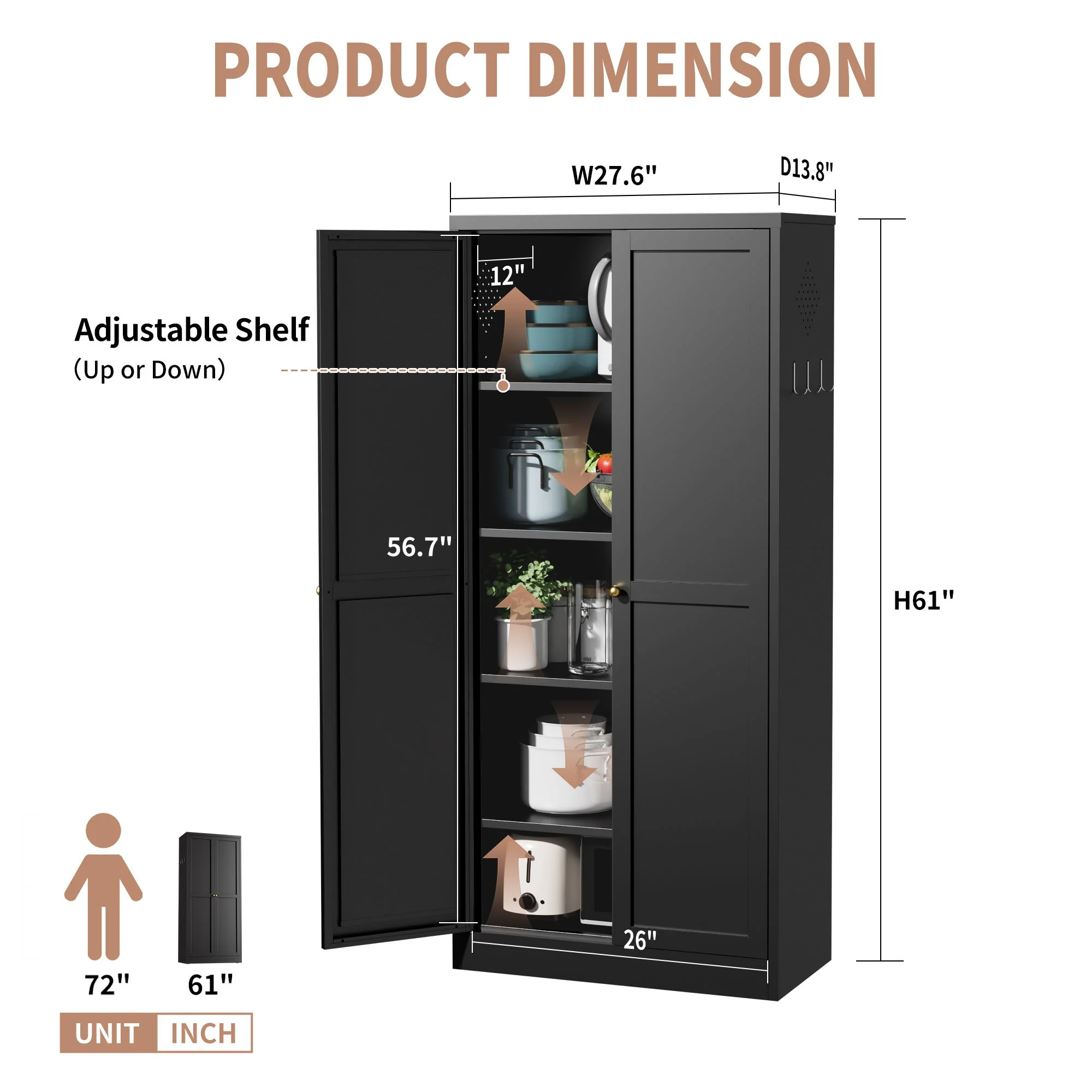 Kitchen Pantry Cabinet With 4 Adjustable Shelves, Heavy Duty Freestanding Organizer - Image 16