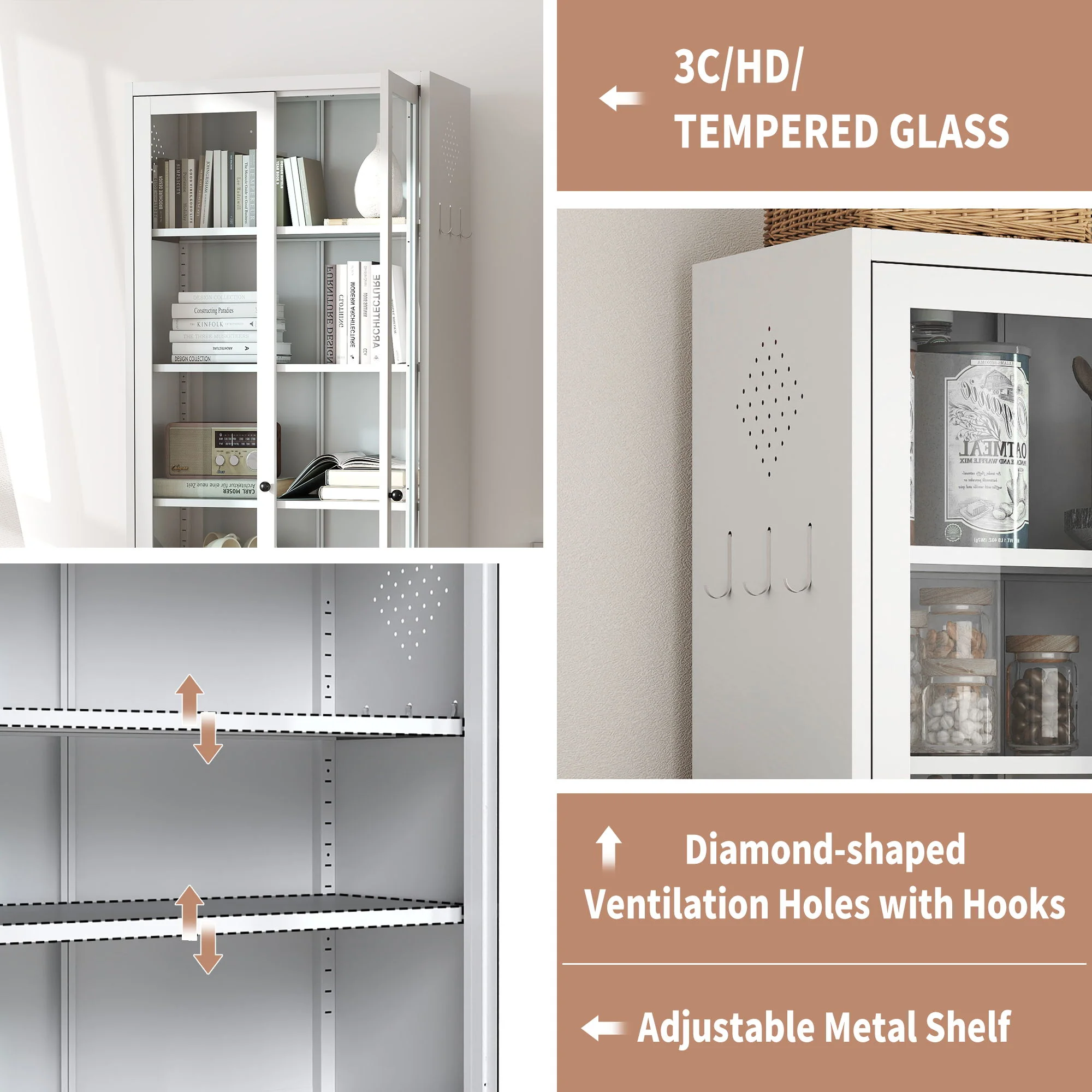 Kitchen Pantry Cabinet With 5 Adjustable Shelves, Freestanding Storage For Kitchen - White - Image 4