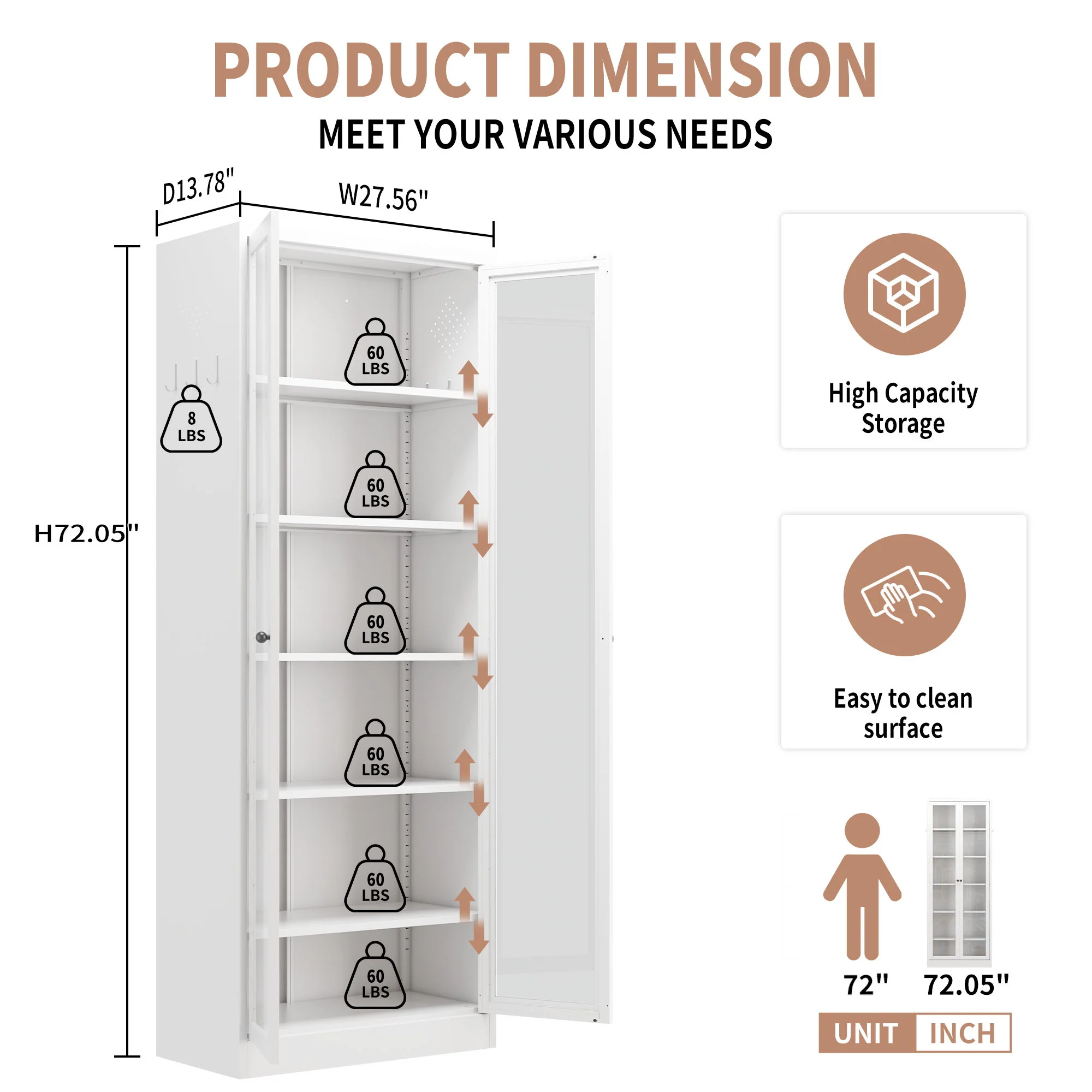 Kitchen Pantry Cabinet With 5 Adjustable Shelves, Freestanding Storage For Kitchen - White - Image 6