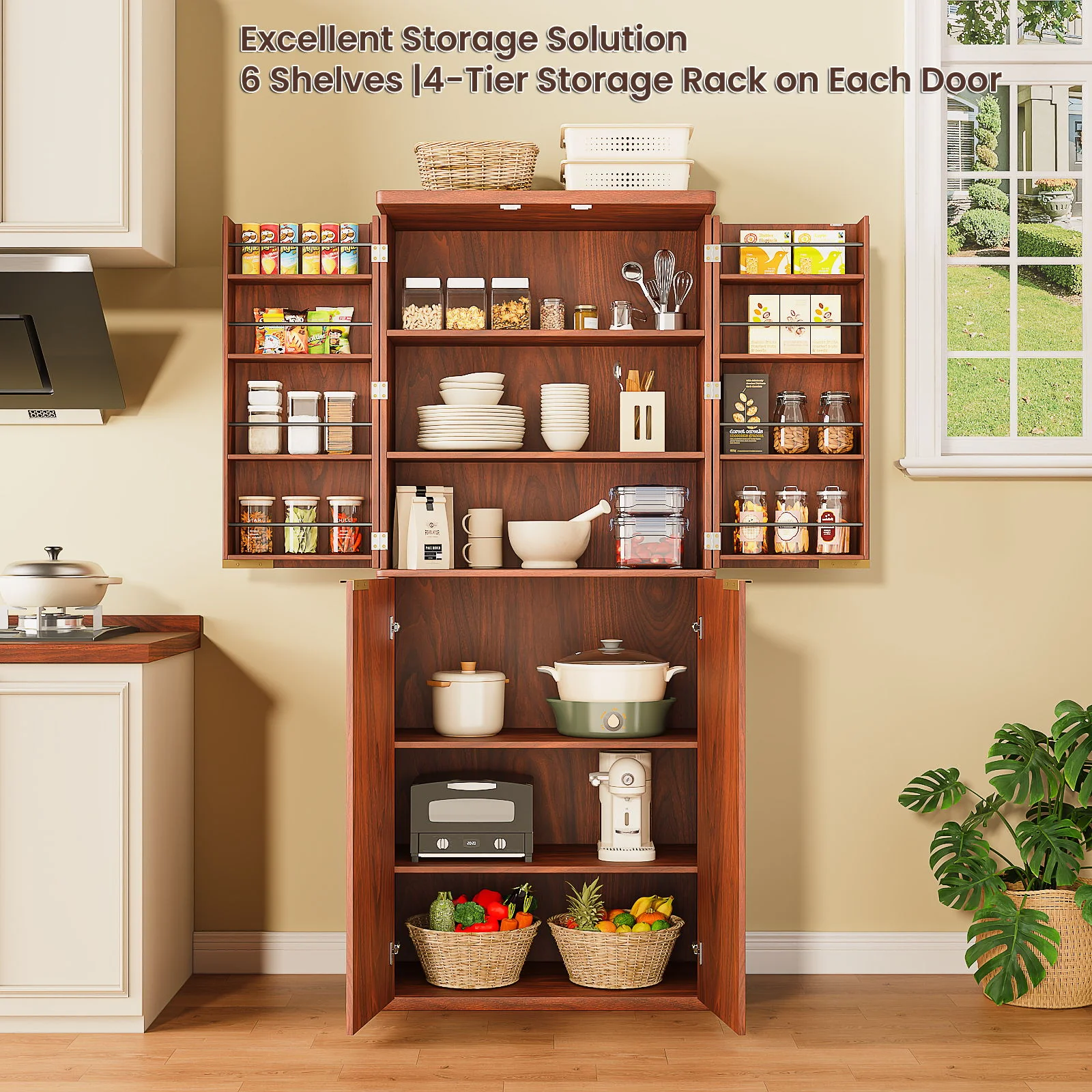Kitchen Pantry Cabinet With 6 Doors - Image 4