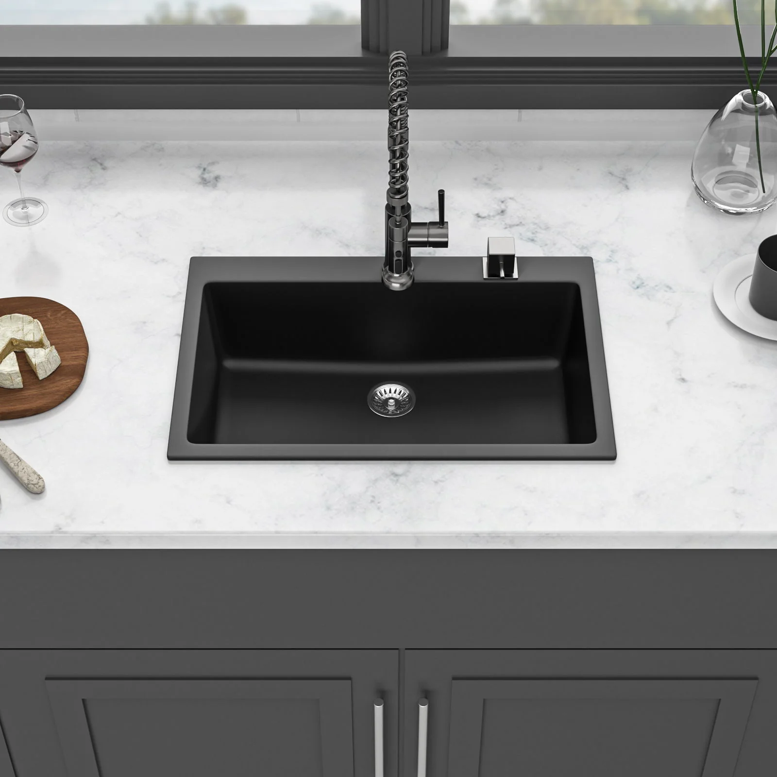 Kitchen Sink Granite Composite Drop In Sink With Durable Material - Black - Image 8
