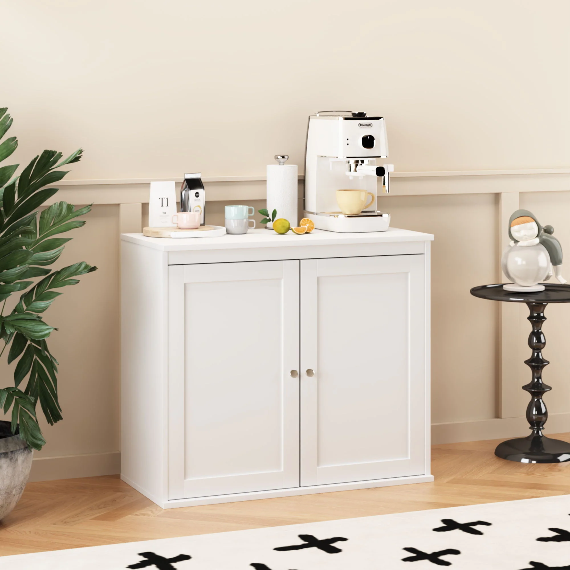 Kitchen Storage Cabinet With Double Doors, Adjustable Shelves, Sideboard Buffet For Dining Room - White - Image 6