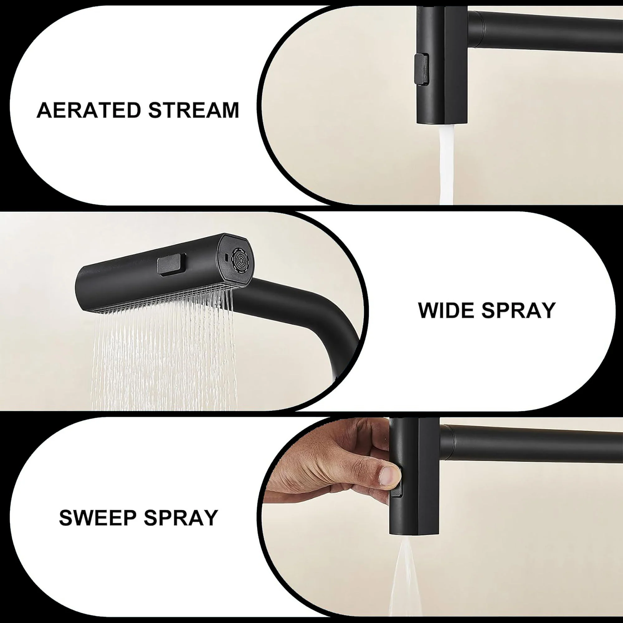 Kitchen Waterfall Faucet With Pull Down Sprayer, Single Handle, 360 Degree Rotating - Image 2