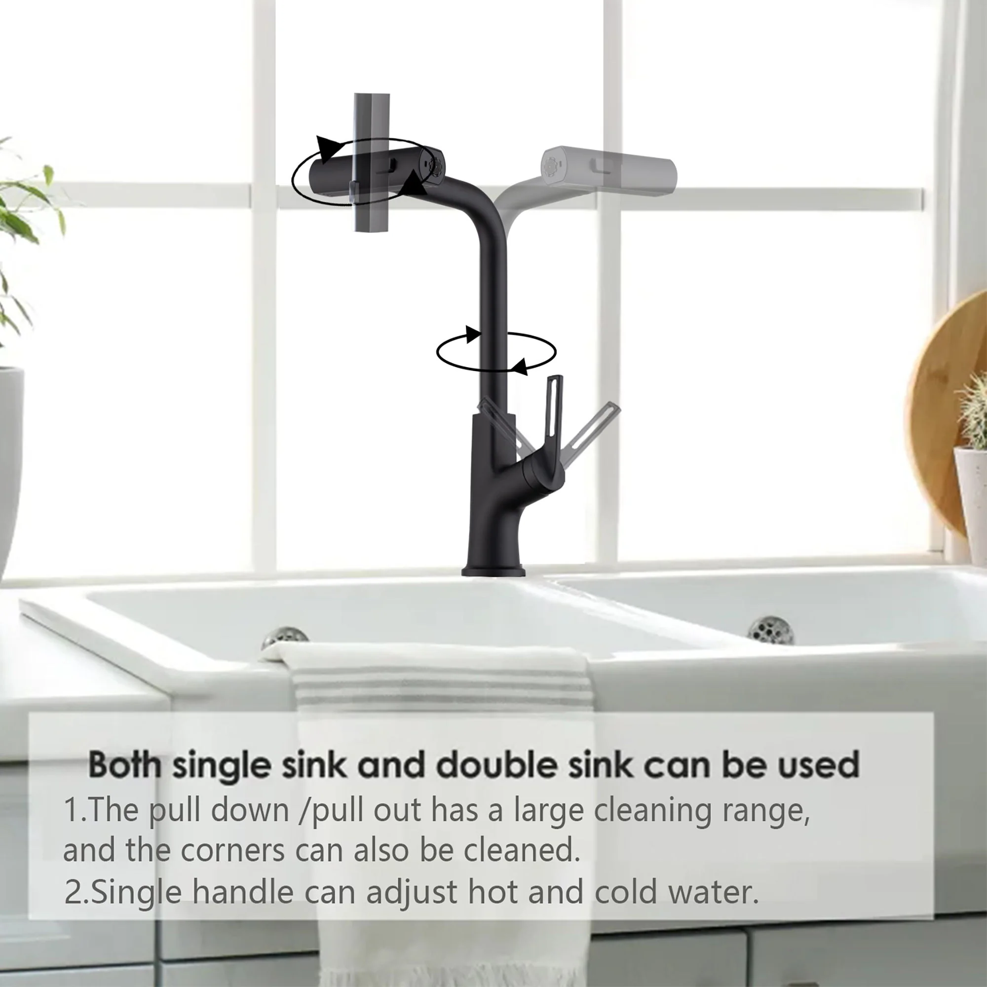 Kitchen Waterfall Faucet With Pull Down Sprayer, Single Handle, 360 Degree Rotating - Image 6