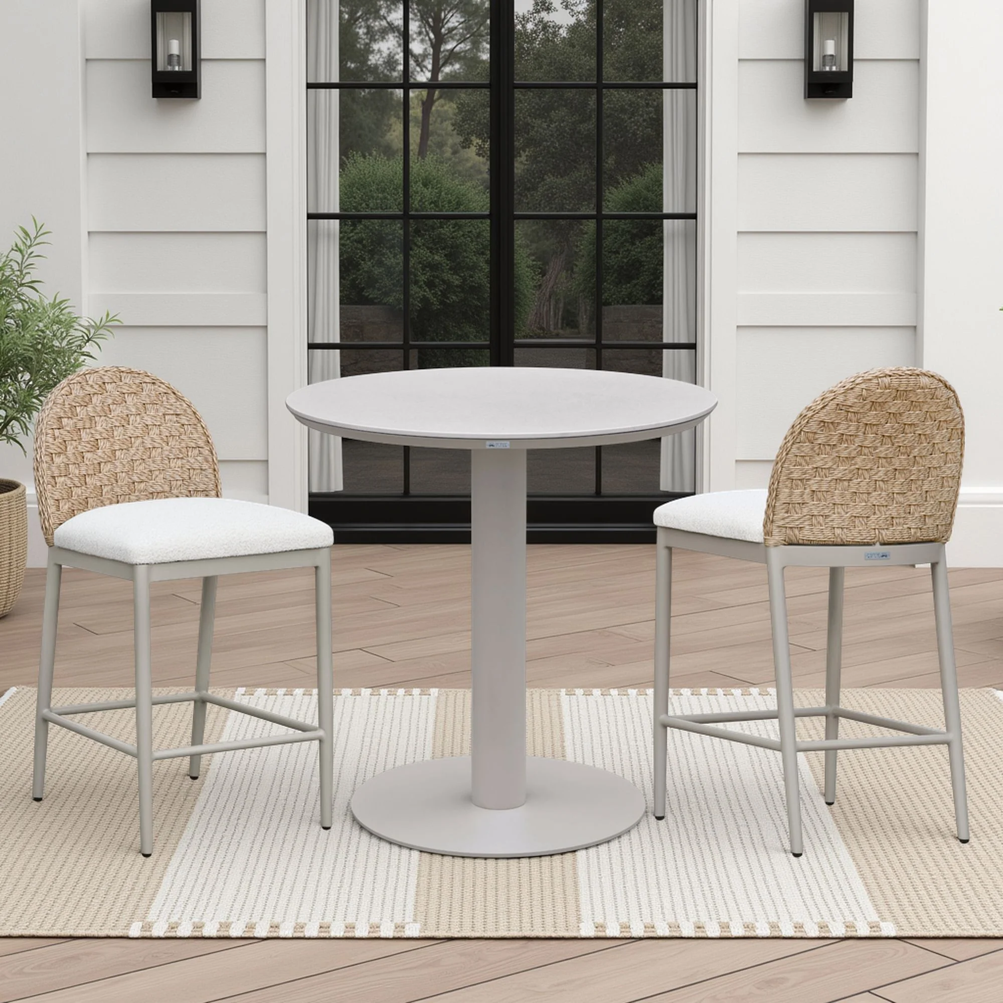 Kobalt - 3-Piece Outdoor Bar Set (Table & Counter Height Stools) - Taupe / Ivory - Image 4