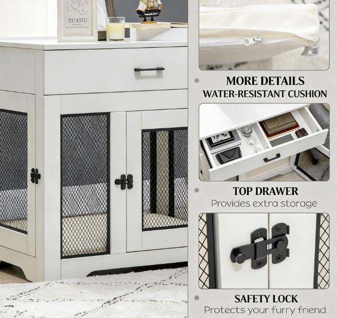 Koda 32-Inch Luxury Dog Crate Furniture with Storage Drawer and Orthopedic Cushion - Image 5