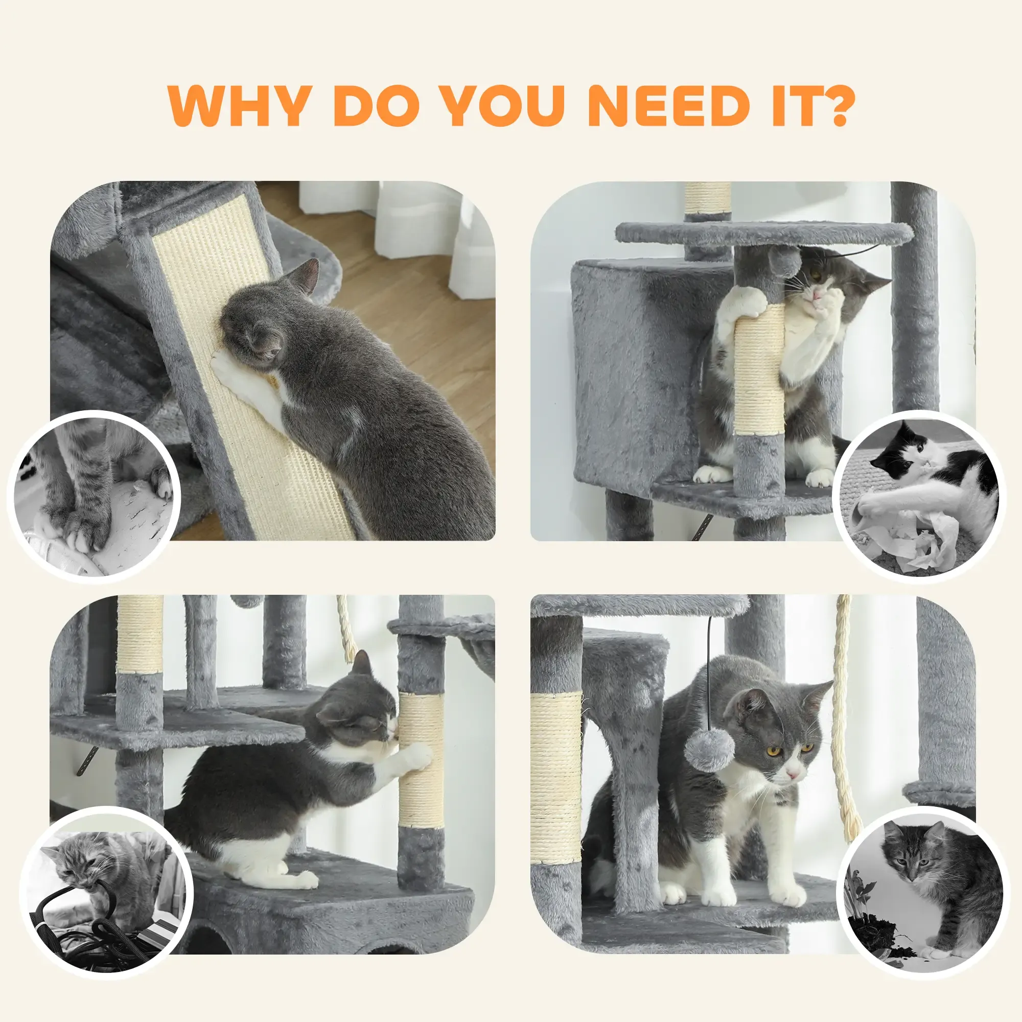 Koda 69-Inch Heavy-Duty Multi-Level Cat Tree with Triple Hammocks and Dual Condos - Image 4