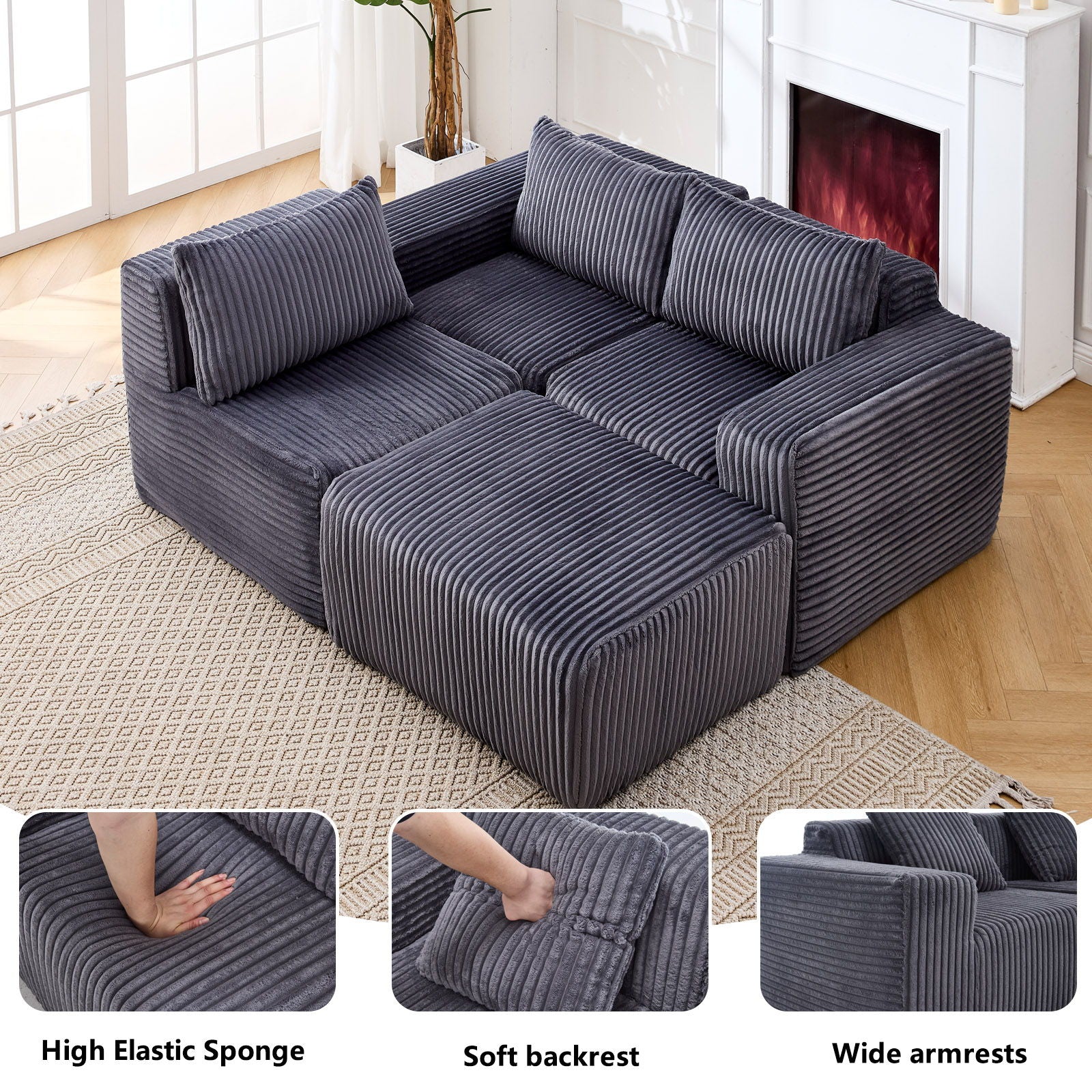 L - Shape Modern Minimalist Modular Sectional Sofa, Upholstered Cloud Couch With Deep Seats - Image 7