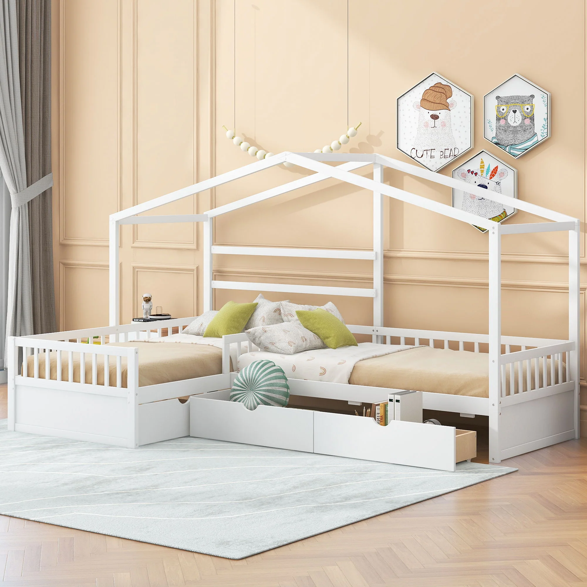 L Shape Platform Bed With 3 Storage Drawers - Image 12