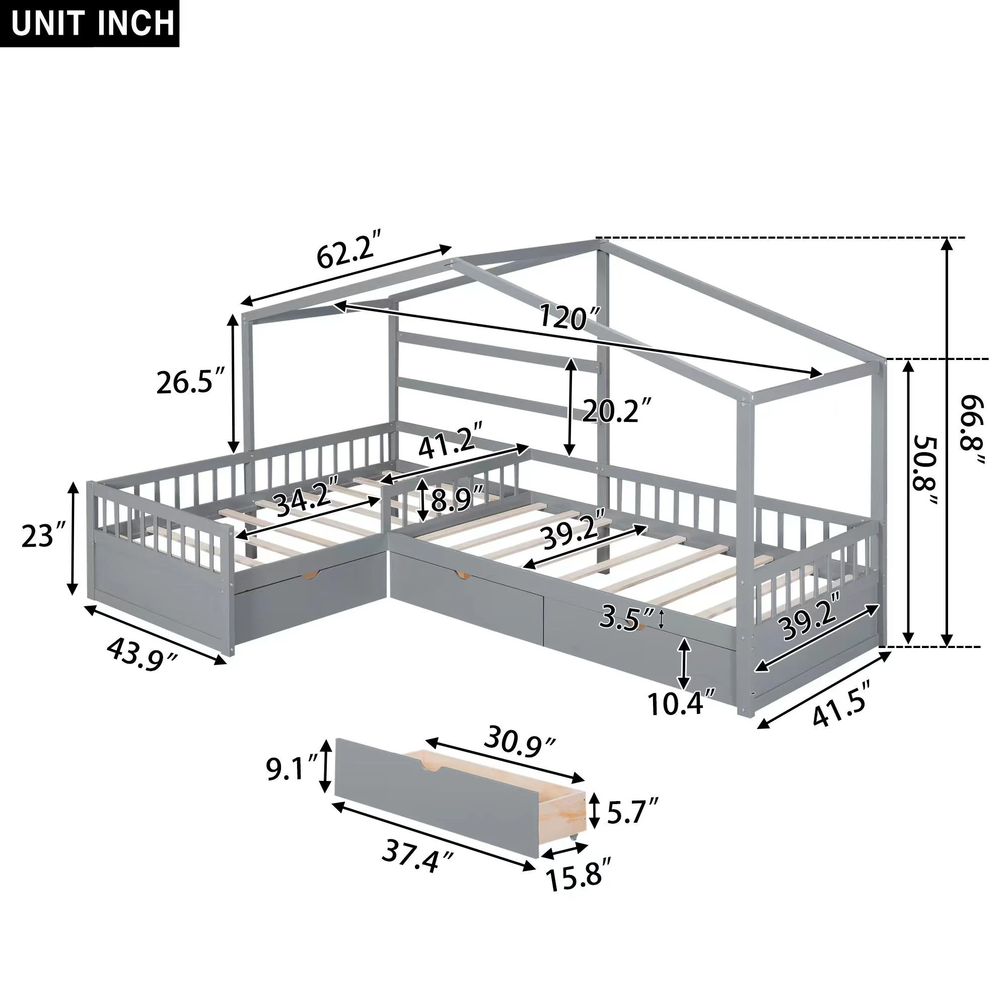 L Shape Platform Bed With 3 Storage Drawers - Image 5