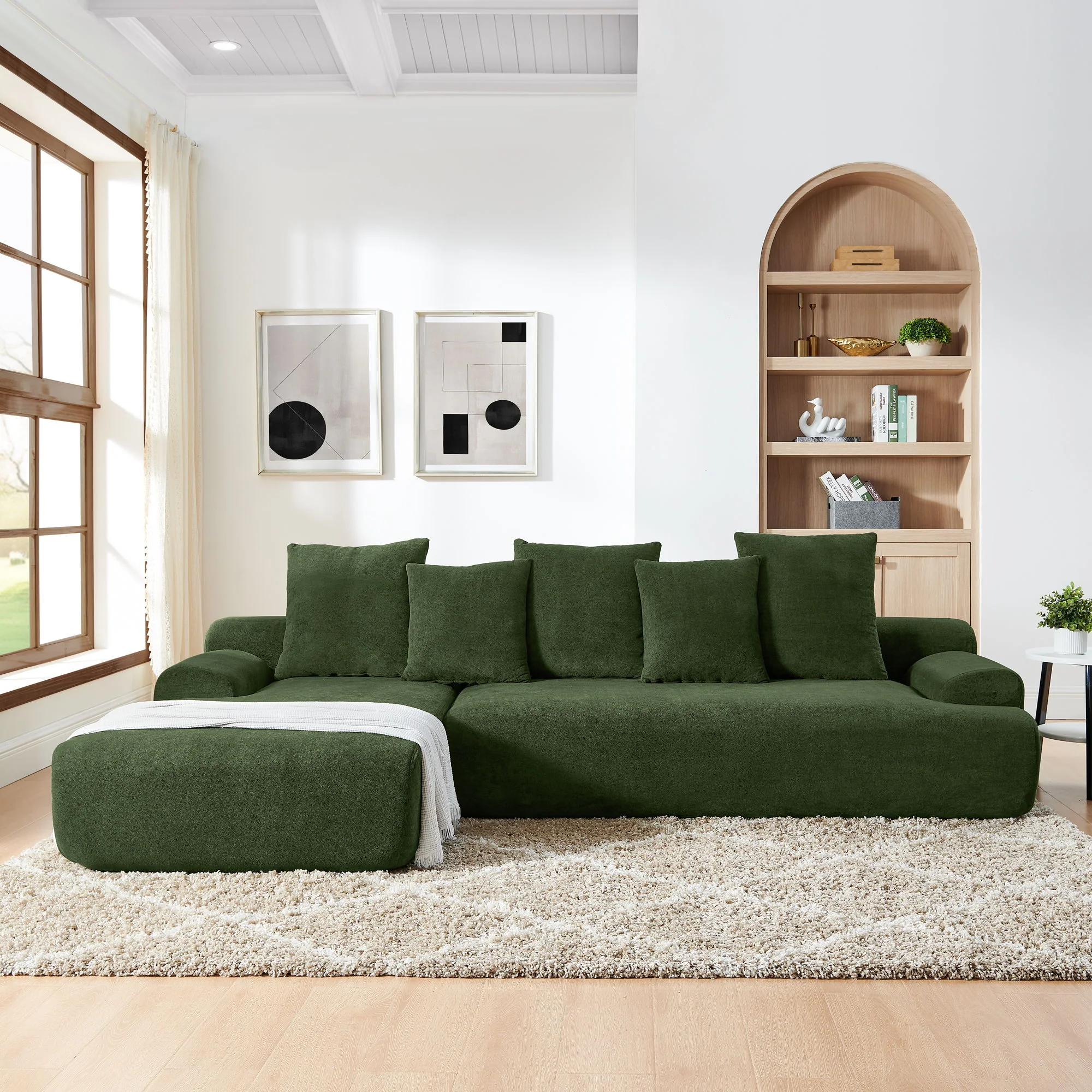 L-Shape Sectional Sofa, Modular Compressed Couch For Living Room Bedroom, 4 Seater - Green - Image 9